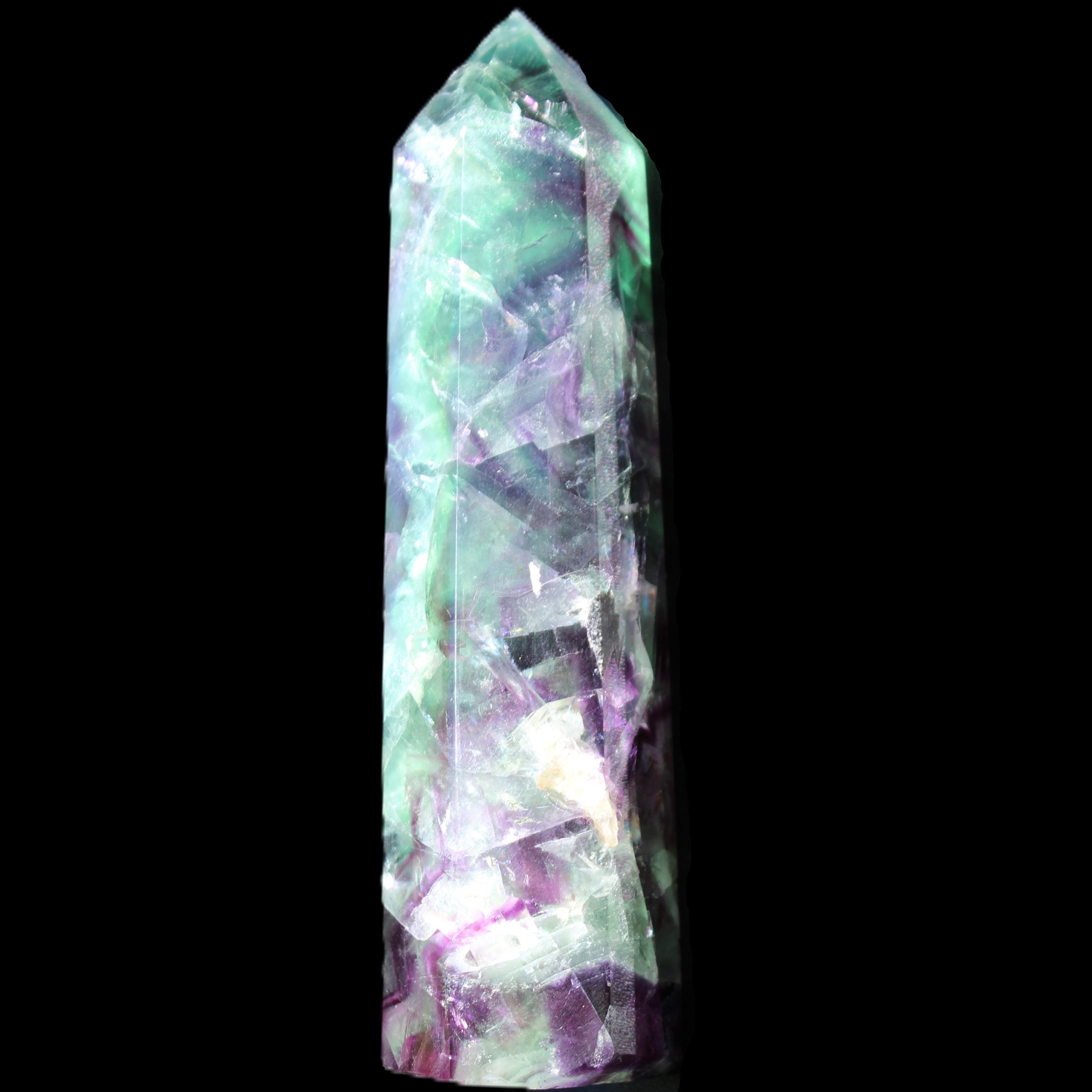Rainbow Fluorite obelisk 116*26*30mm 151g in sunlight - Rocks and Things Store