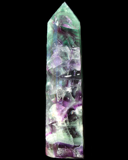 Rainbow Fluorite obelisk 116*26*30mm 151g in sunlight - Rocks and Things Store