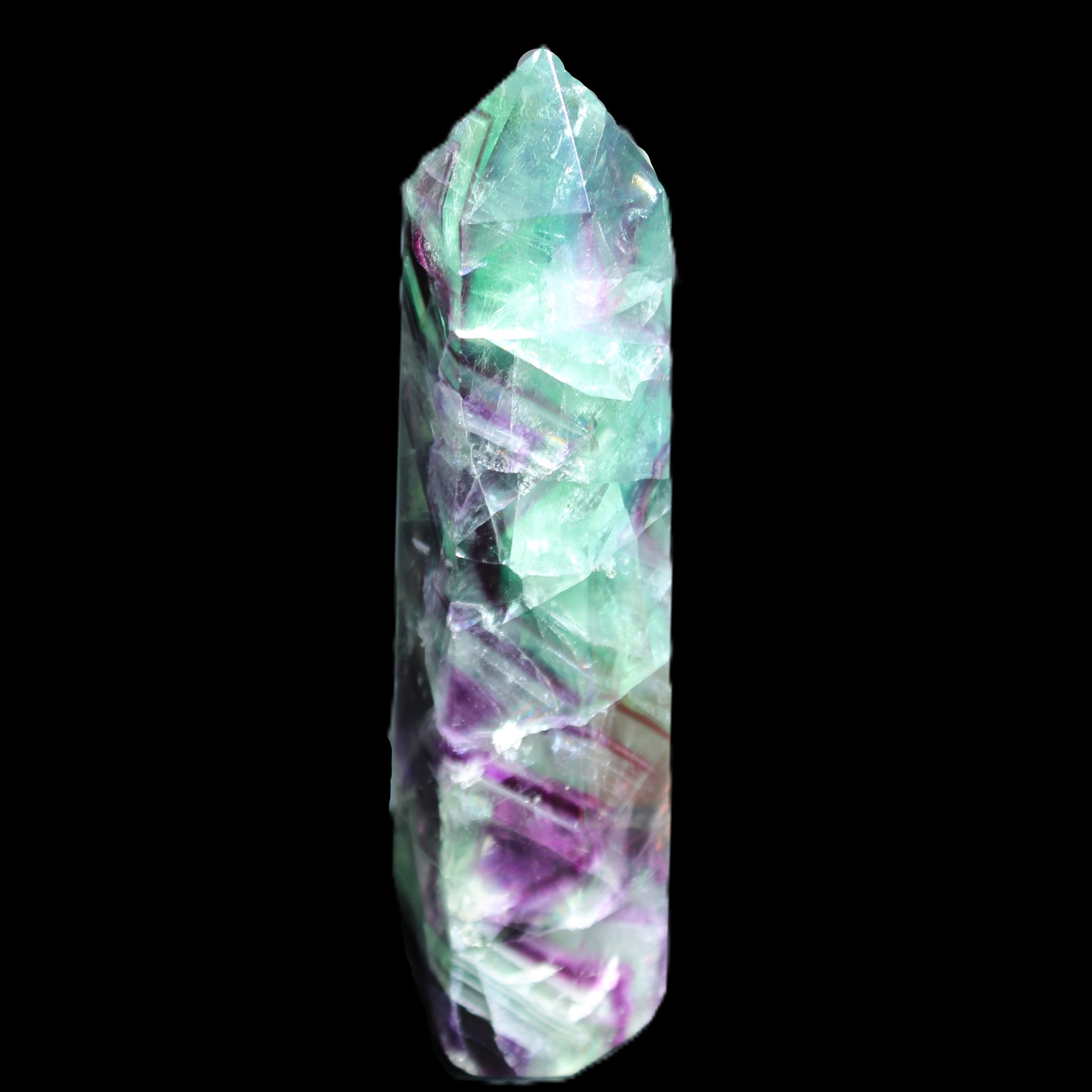 Rainbow Fluorite obelisk 116*26*30mm 151g in sunlight - Rocks and Things Store