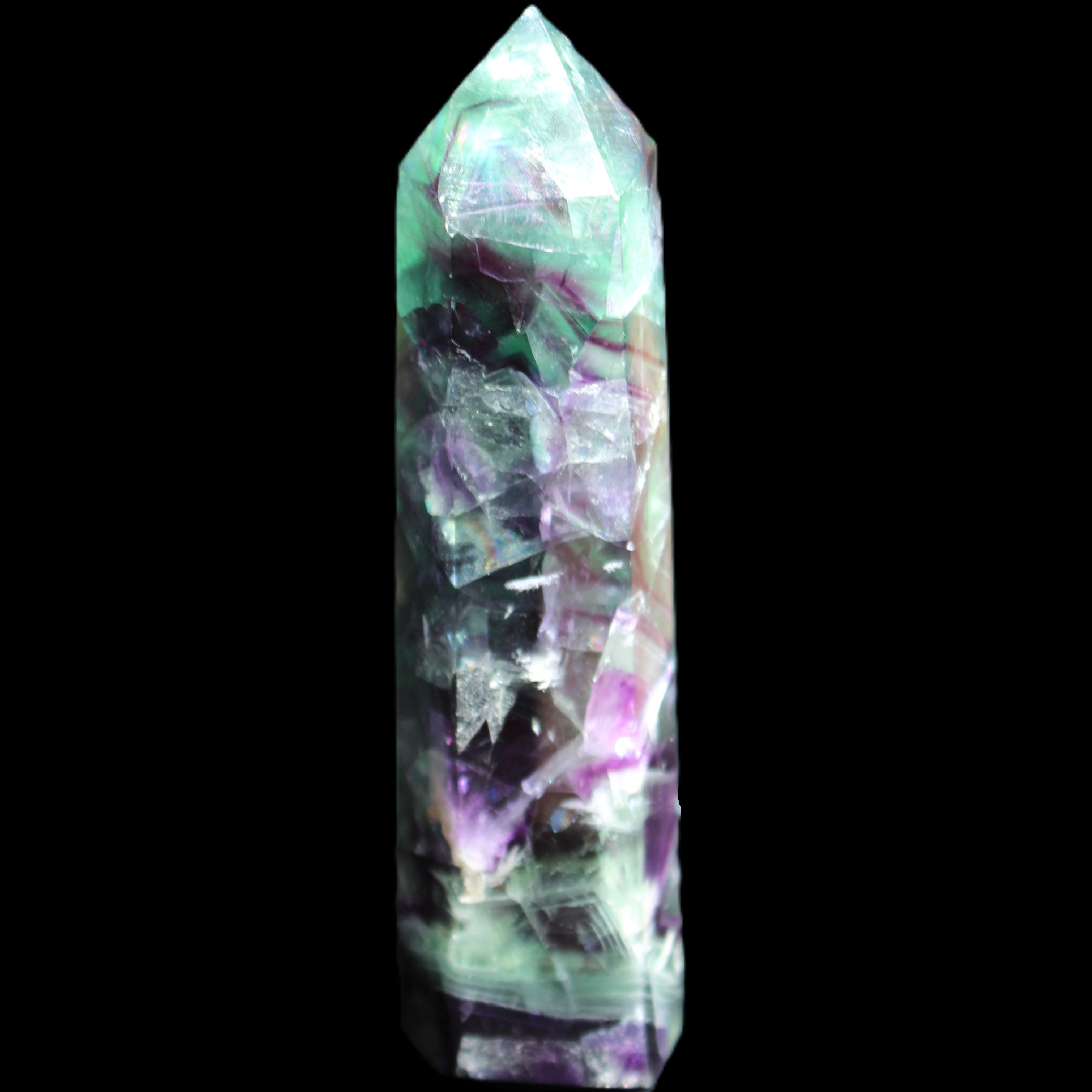 Rainbow Fluorite obelisk 116*26*30mm 151g in sunlight - Rocks and Things Store