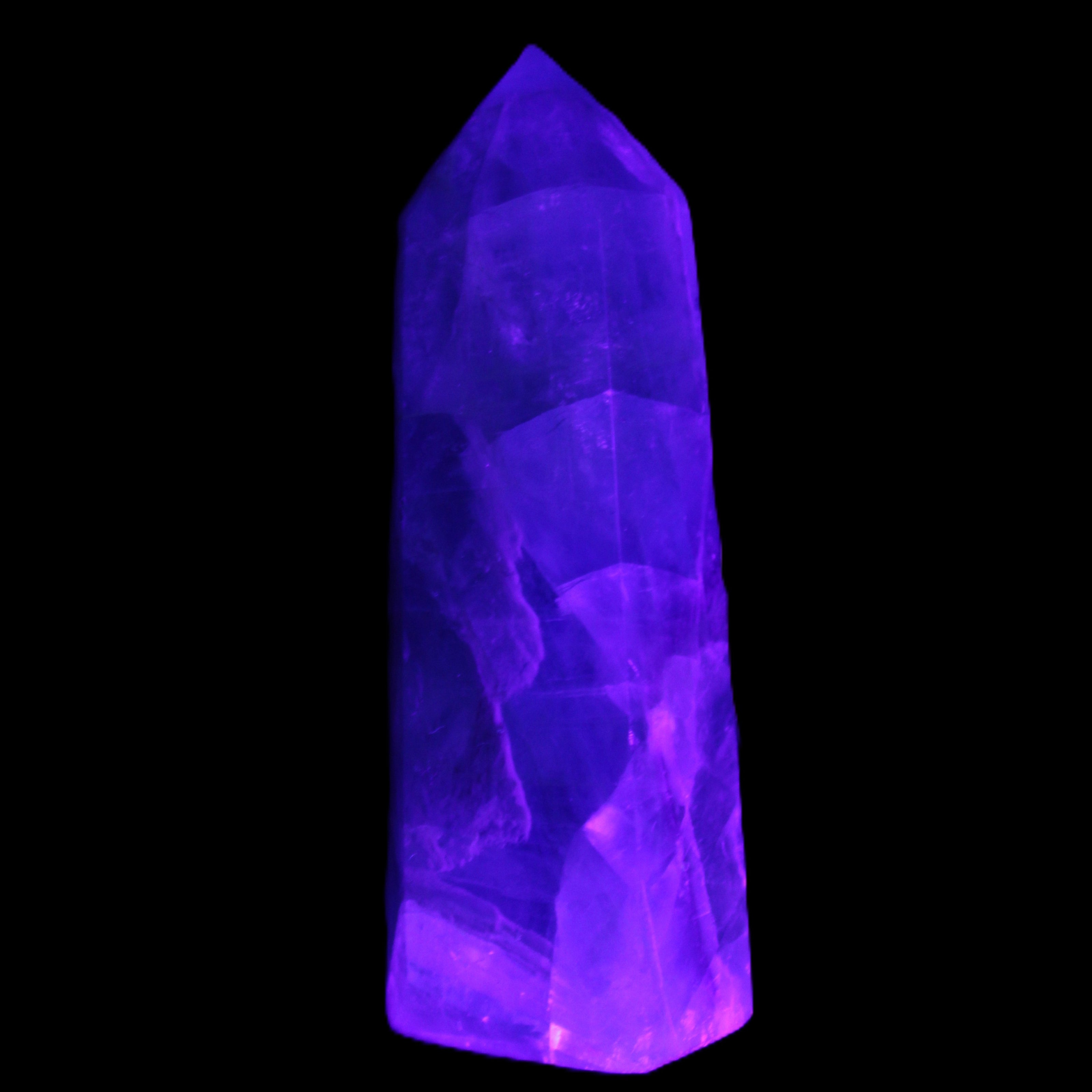 Rainbow Fluorite obelisk 89*30*32mm 170g in UV light - Rocks and Things Store
