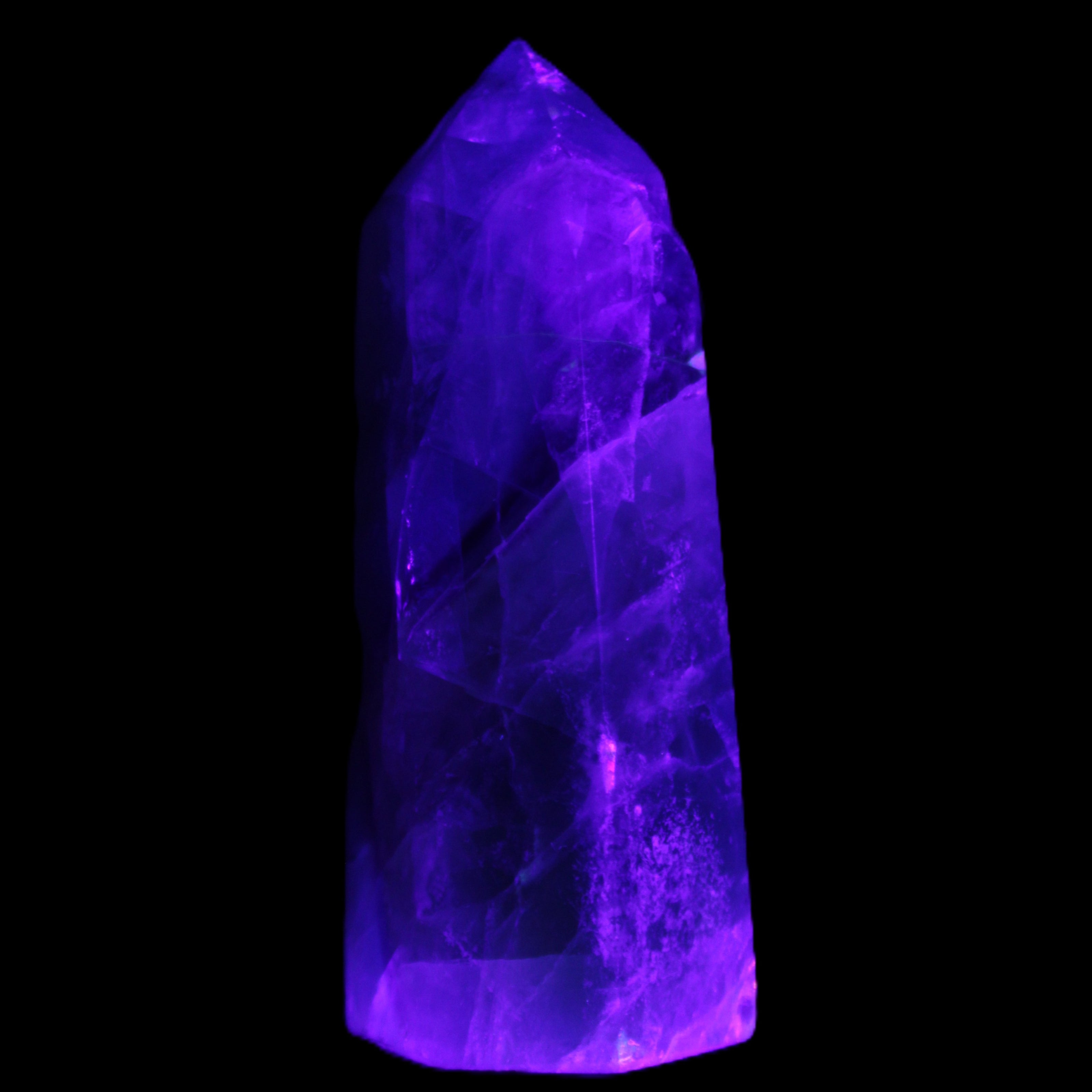 Rainbow Fluorite obelisk 89*30*32mm 170g in UV light - Rocks and Things Store