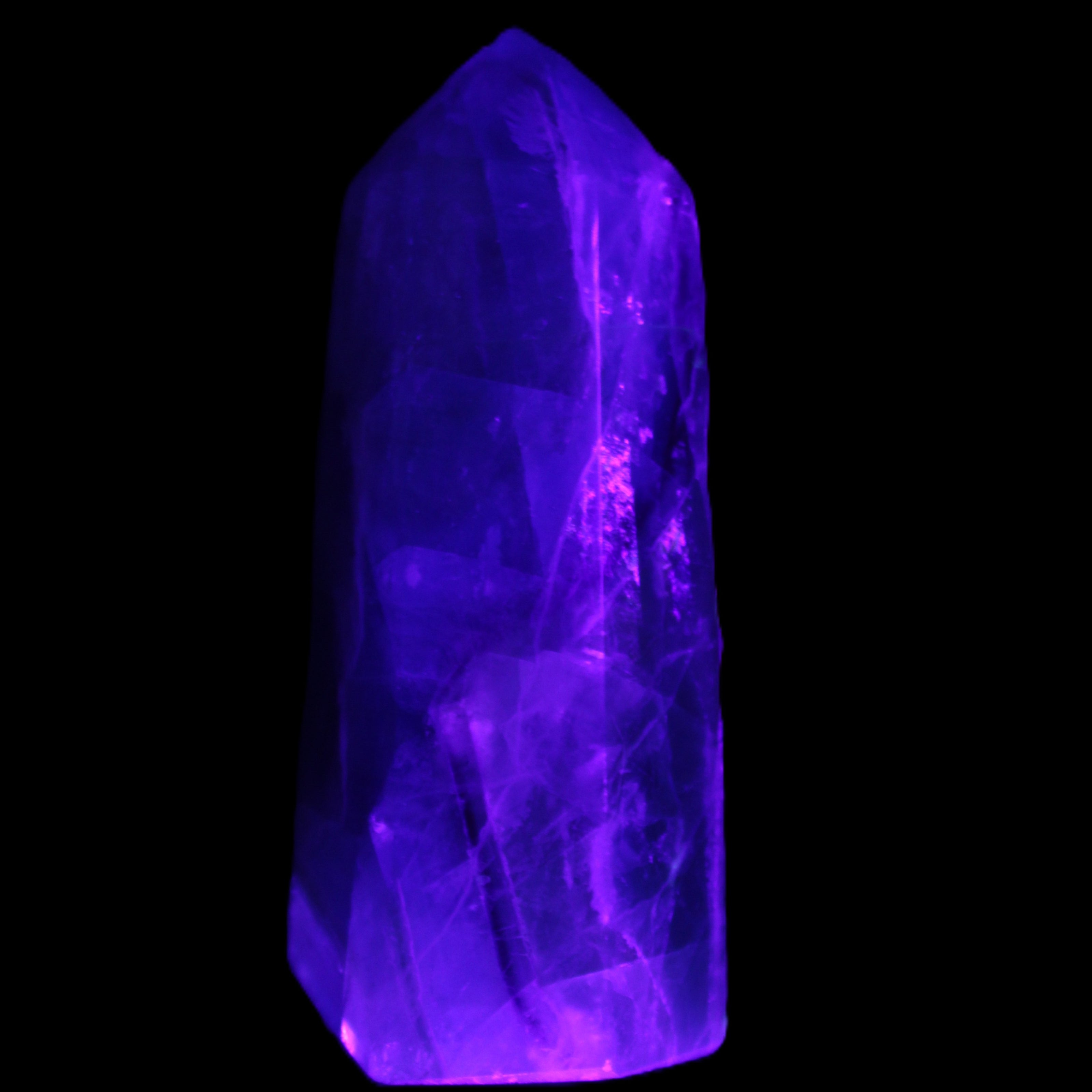 Rainbow Fluorite obelisk 89*30*32mm 170g in UV light - Rocks and Things Store