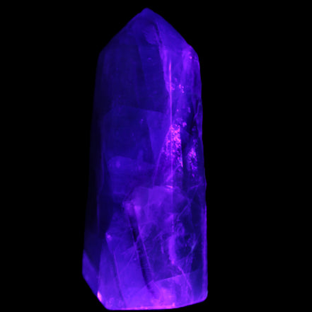 Rainbow Fluorite obelisk 89*30*32mm 170g in UV light - Rocks and Things Store