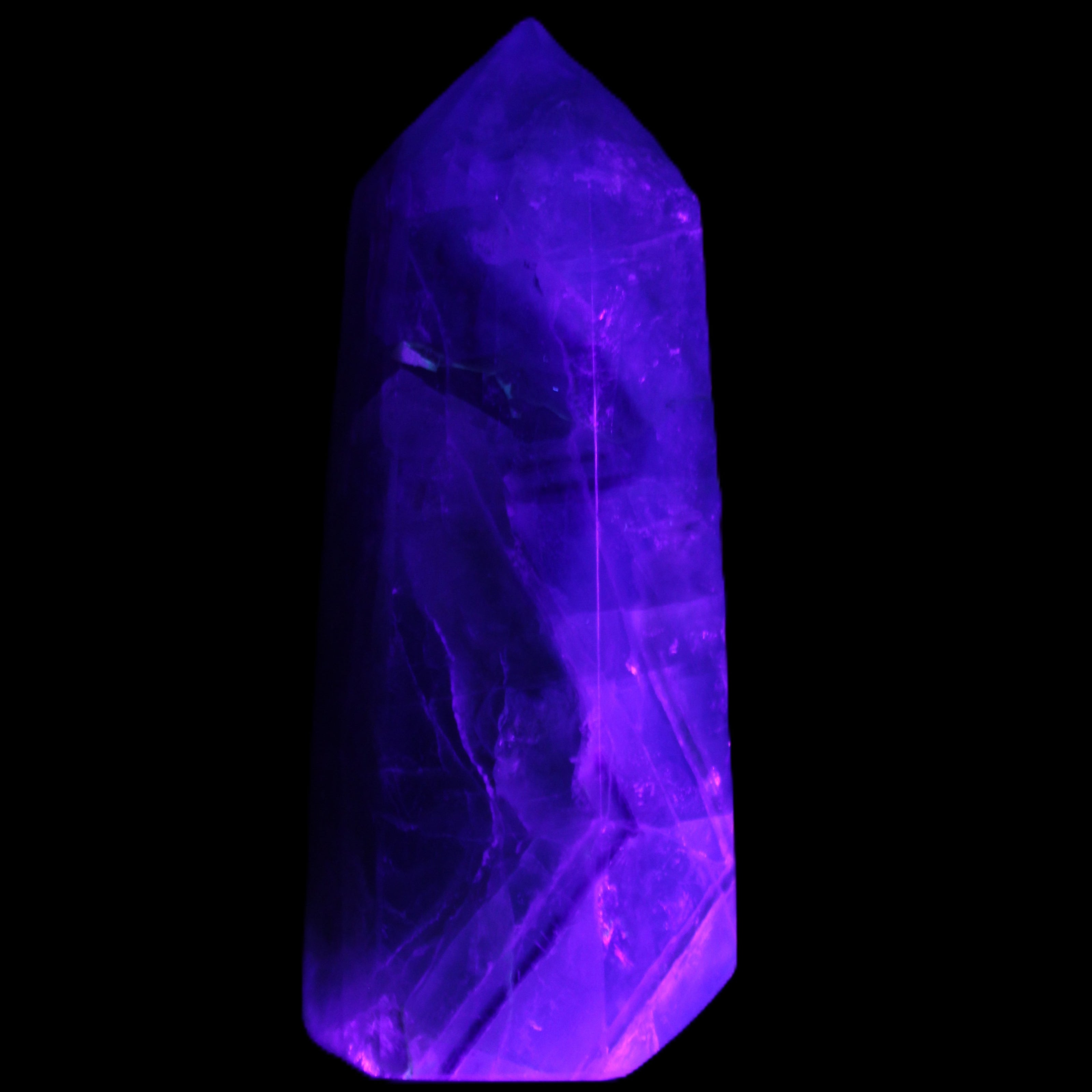 Rainbow Fluorite obelisk 89*30*32mm 170g in UV light - Rocks and Things Store
