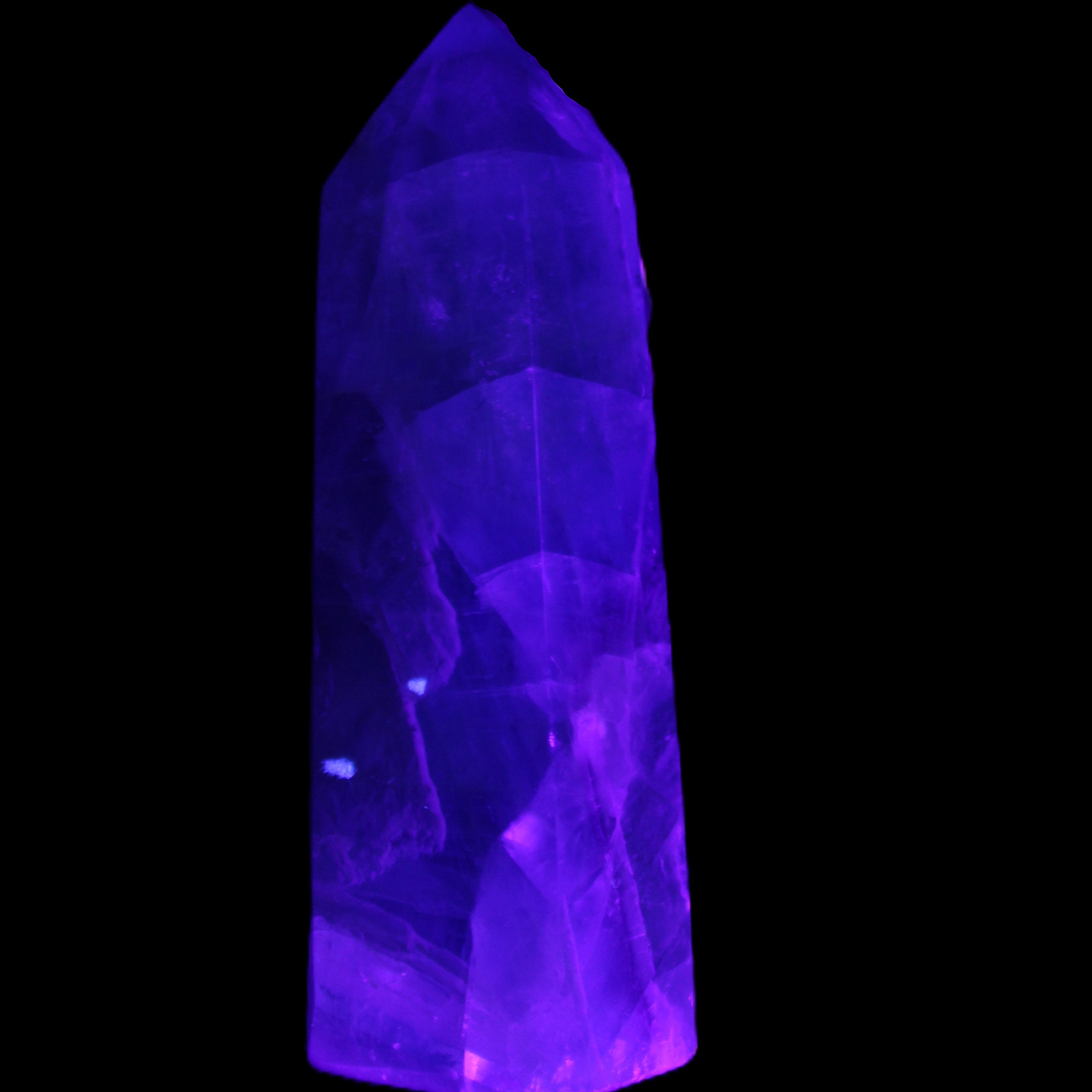 Rainbow Fluorite obelisk 89*30*32mm 170g in UV light - Rocks and Things Store