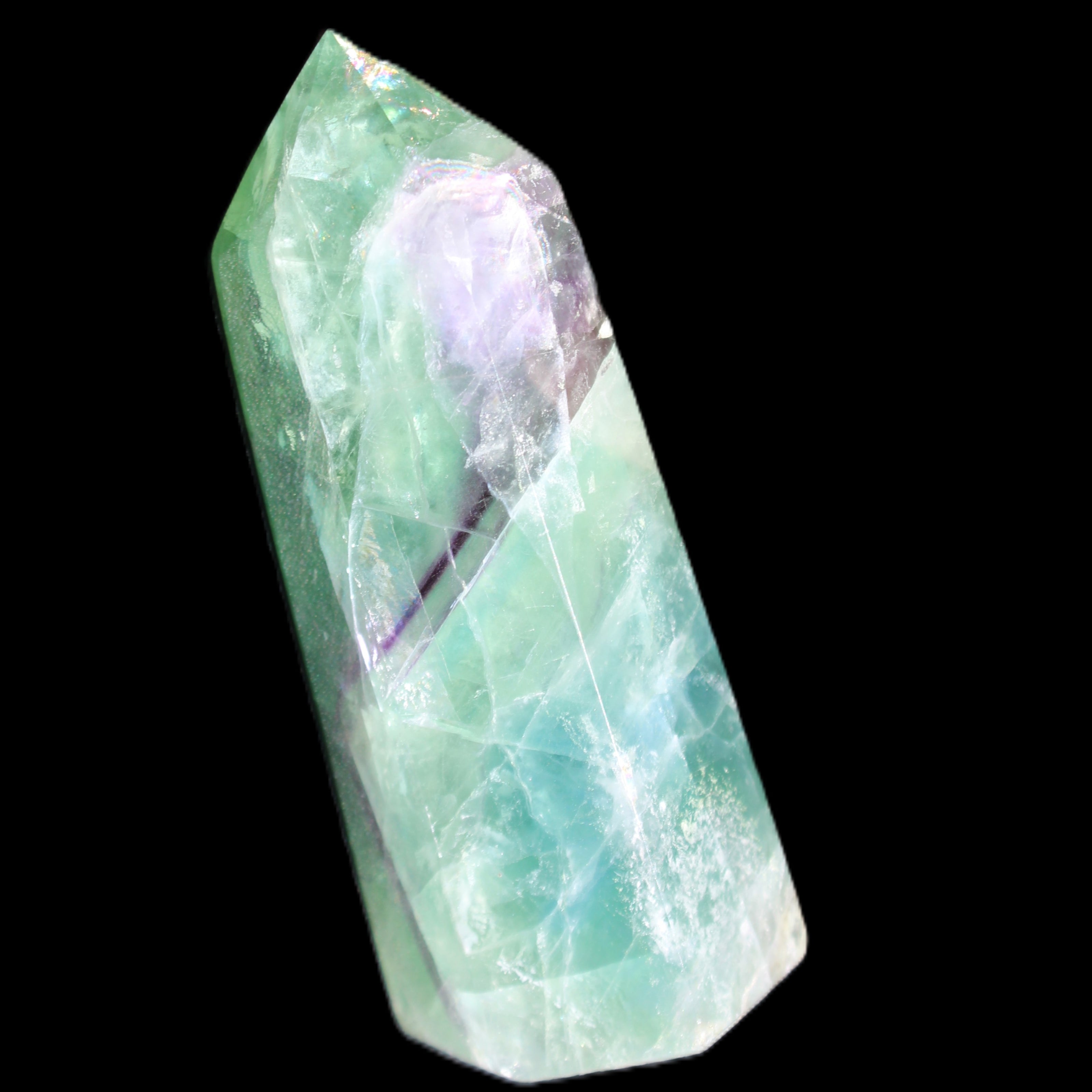 Rainbow Fluorite obelisk 89*30*32mm 170g in sunlight - Rocks and Things Store