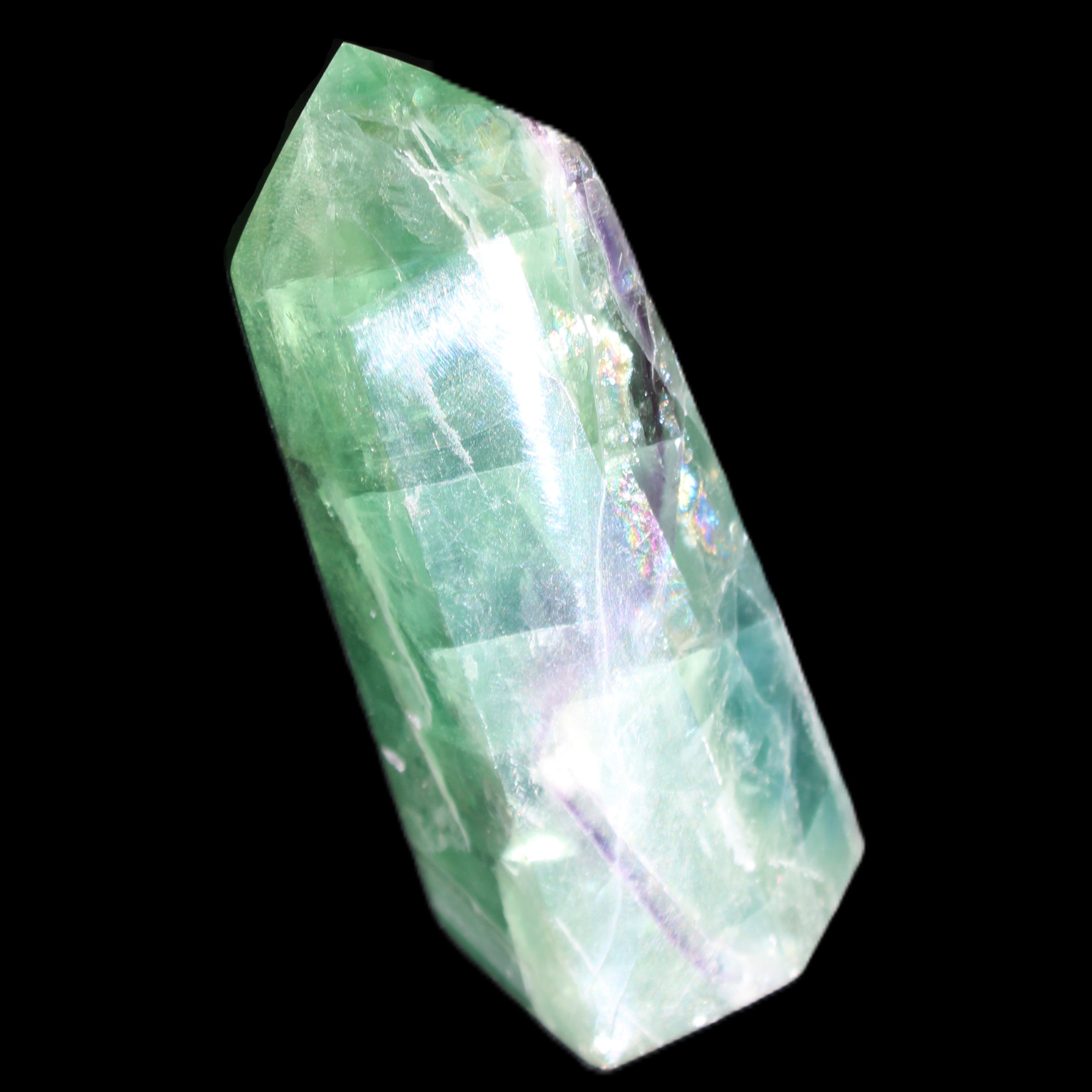 Rainbow Fluorite obelisk 89*30*32mm 170g in sunlight - Rocks and Things Store