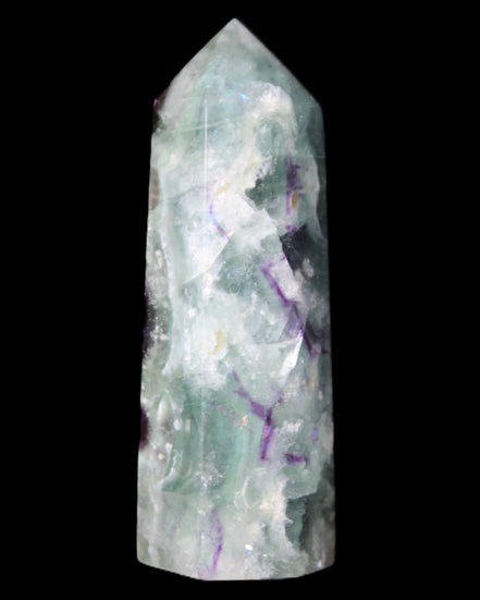 Rainbow Fluorite obelisk 95*29*34mm 170g in UV light - Rocks and Things Store