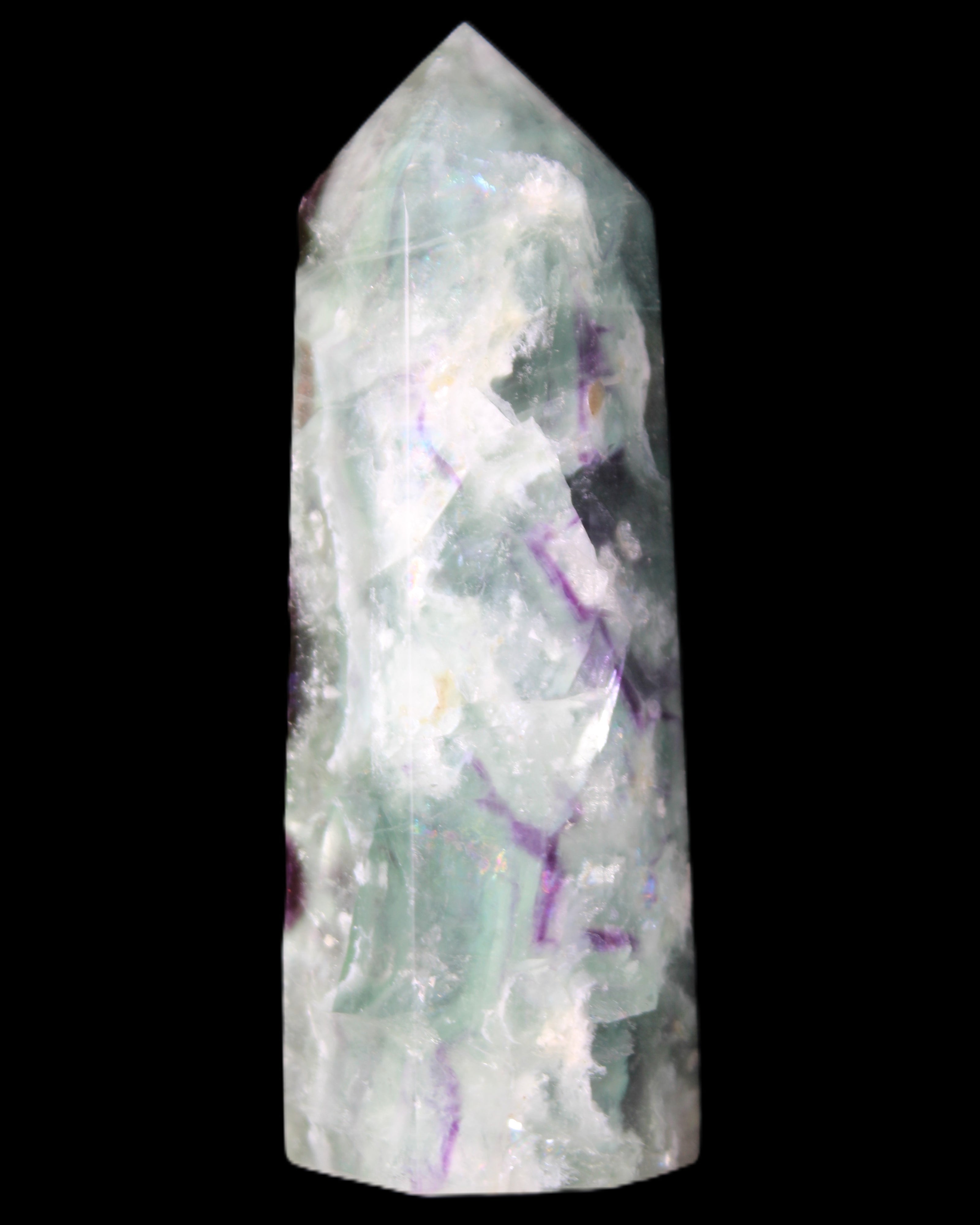Rainbow Fluorite obelisk 95*29*34mm 170g in UV light - Rocks and Things Store