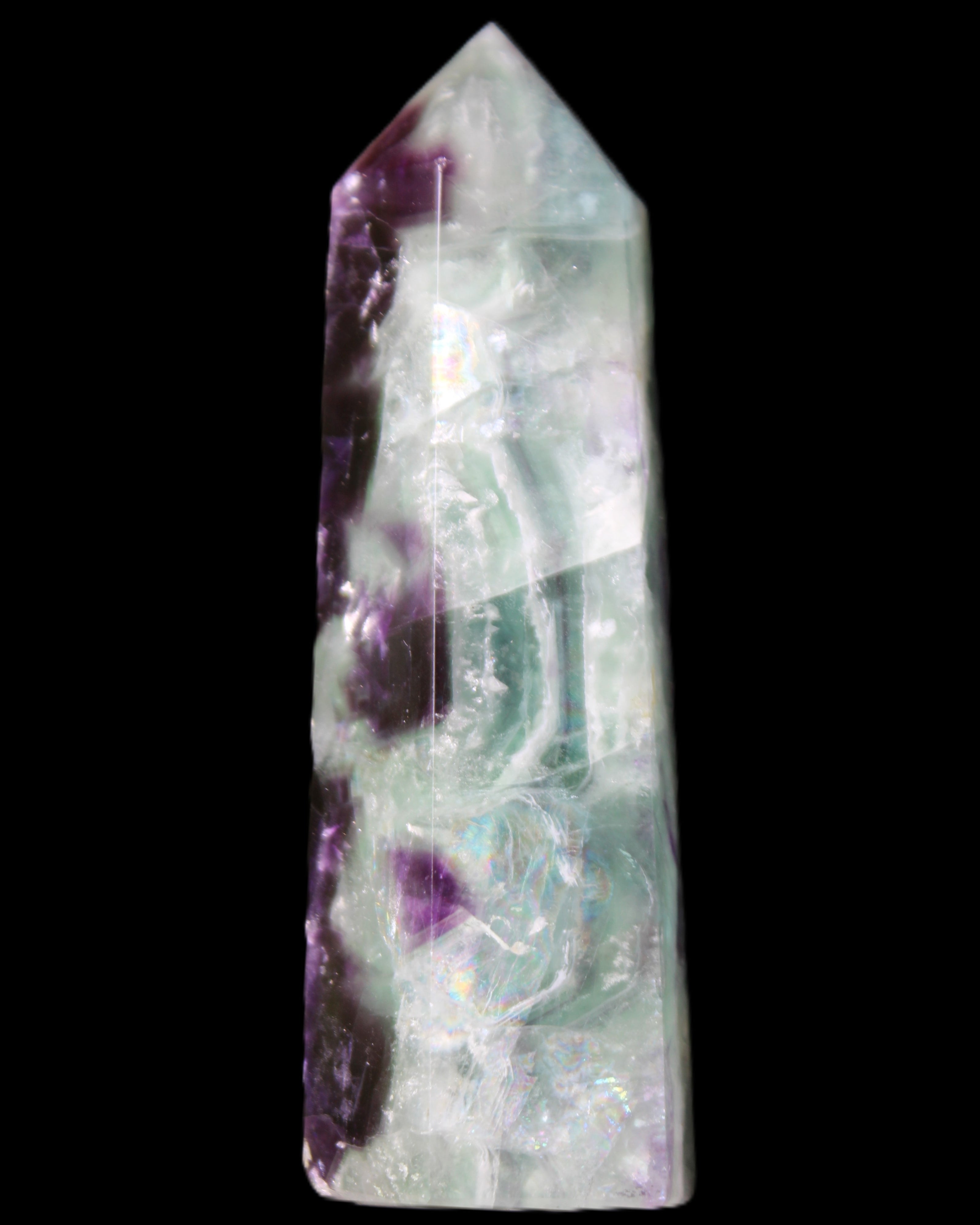 Rainbow Fluorite obelisk 95*29*34mm 170g in UV light - Rocks and Things Store