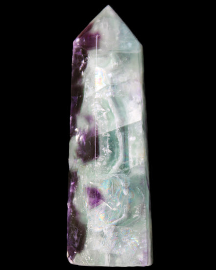Rainbow Fluorite obelisk 95*29*34mm 170g in UV light - Rocks and Things Store