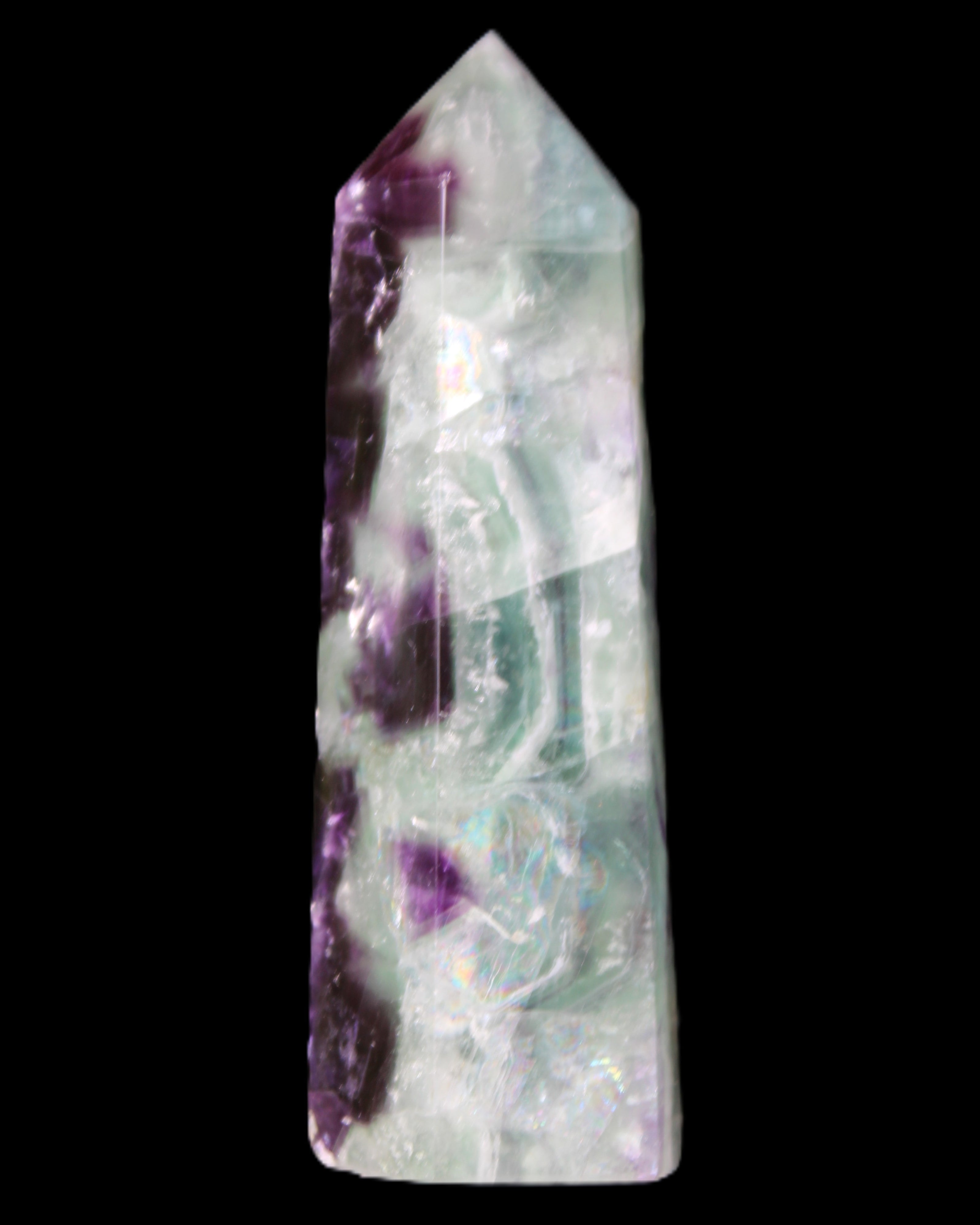 Rainbow Fluorite obelisk 95*29*34mm 170g in UV light - Rocks and Things Store