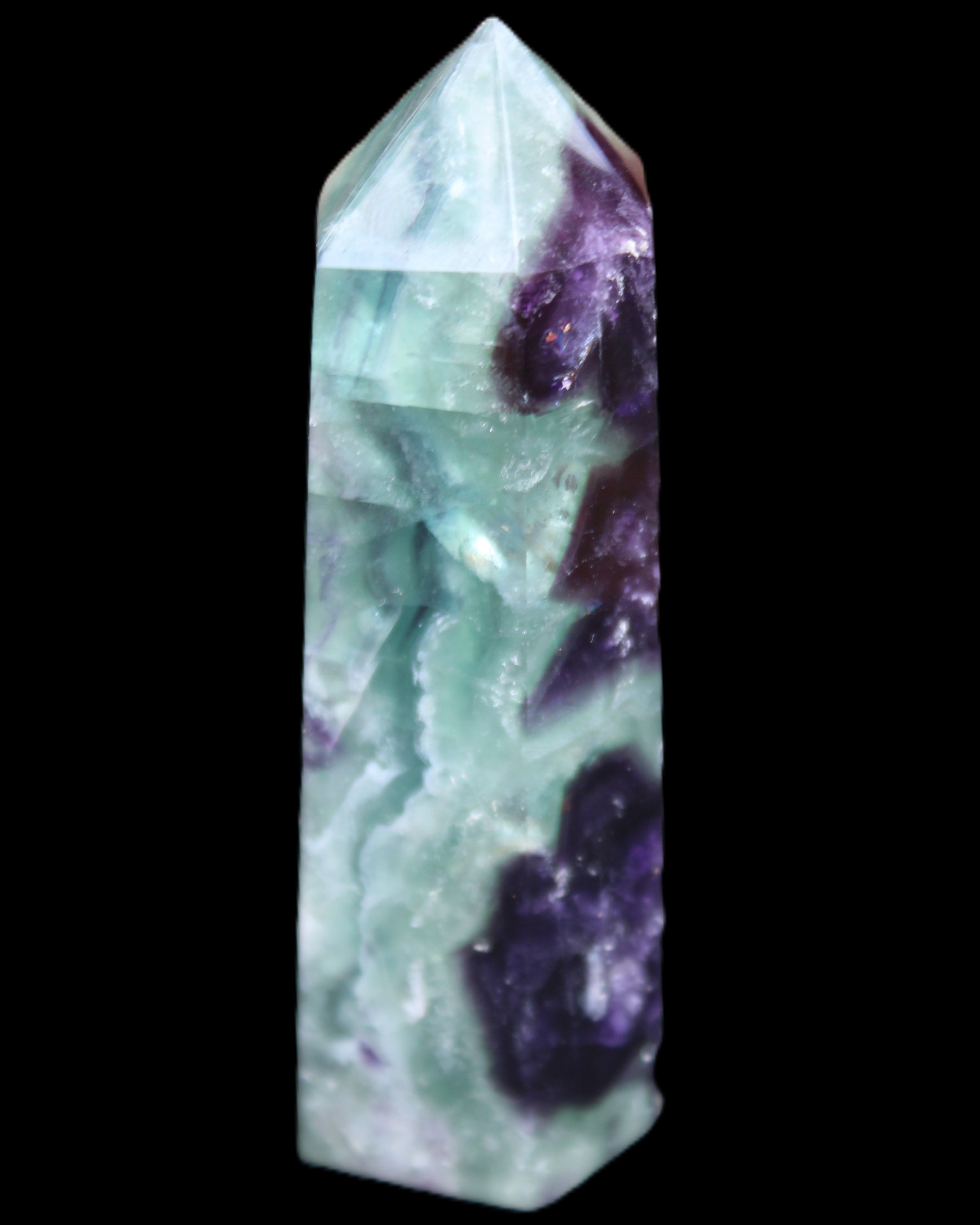 Rainbow Fluorite obelisk 95*29*34mm 170g in UV light - Rocks and Things Store