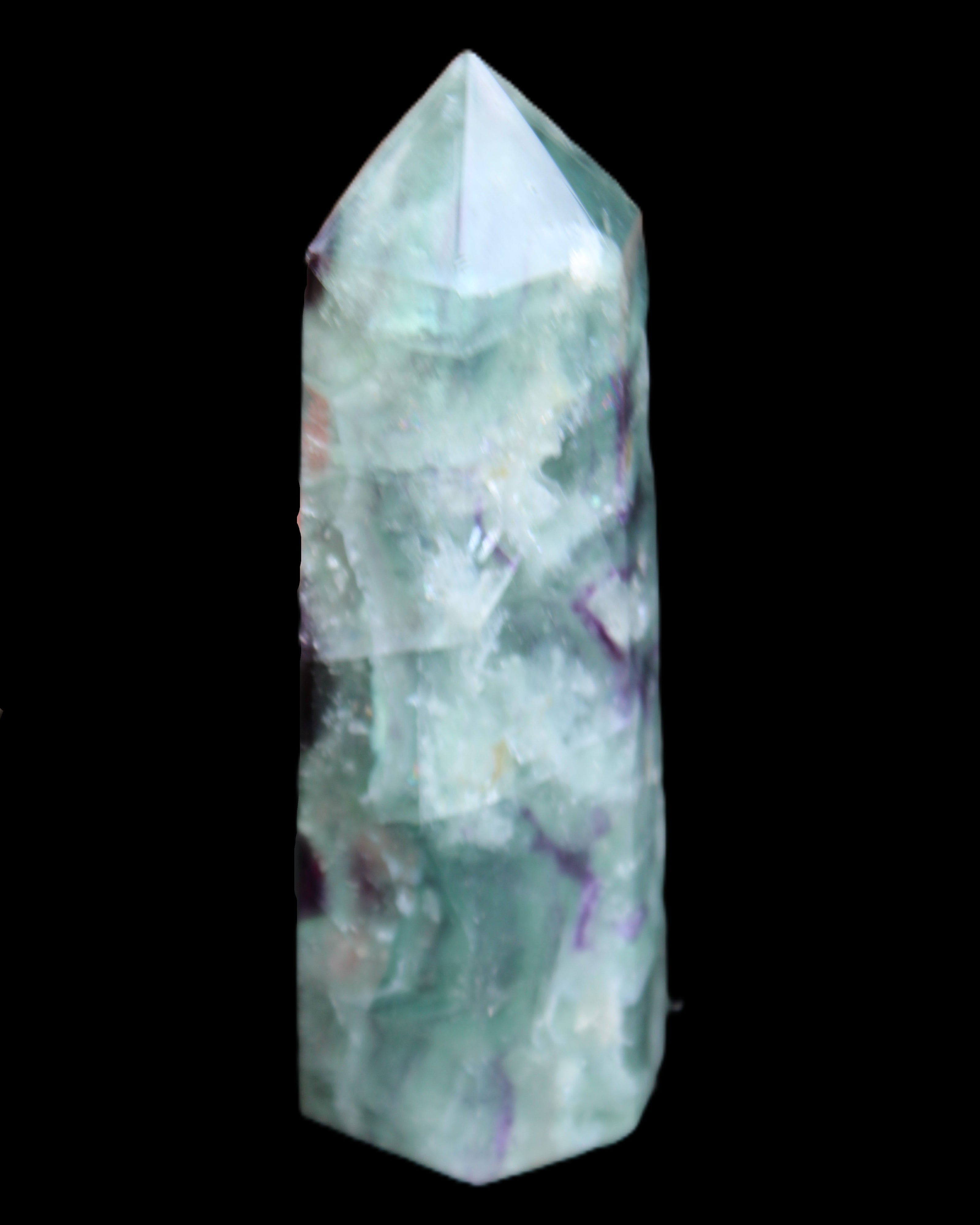 Rainbow Fluorite obelisk 95*29*34mm 170g in UV light - Rocks and Things Store