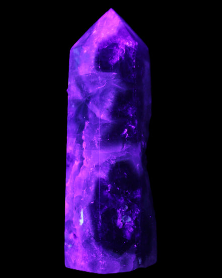 Rainbow Fluorite obelisk 95*29*34mm 170g in UV light - Rocks and Things Store