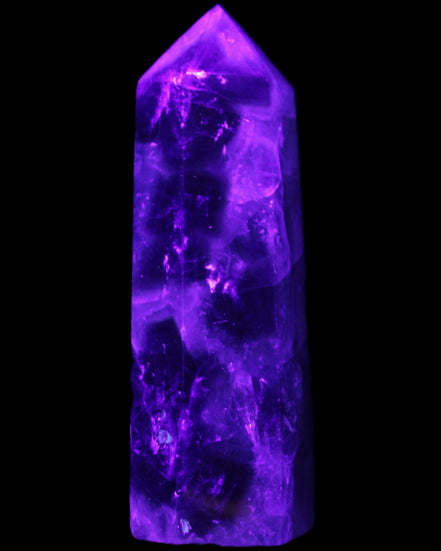 Rainbow Fluorite obelisk 95*29*34mm 170g in UV light - Rocks and Things Store