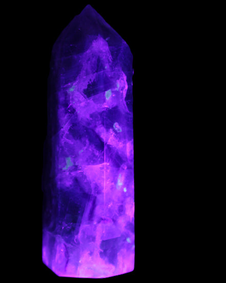 Rainbow Fluorite obelisk 95*29*34mm 170g in UV light - Rocks and Things Store