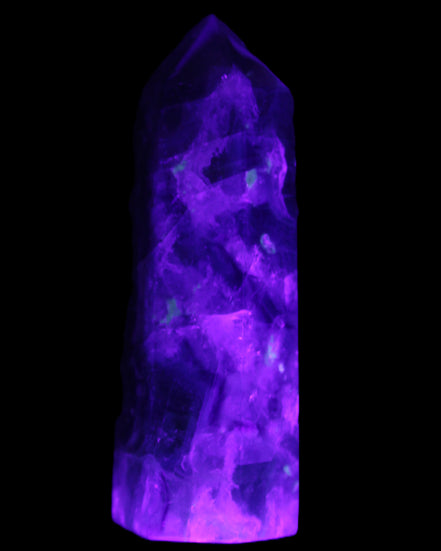 Rainbow Fluorite obelisk 95*29*34mm 170g in UV light - Rocks and Things Store