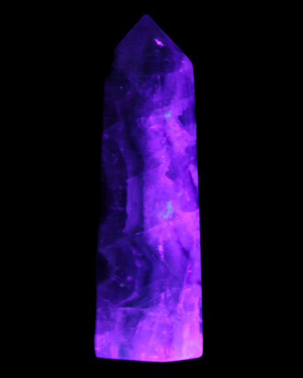 Rainbow Fluorite obelisk 95*29*34mm 170g in UV light - Rocks and Things Store