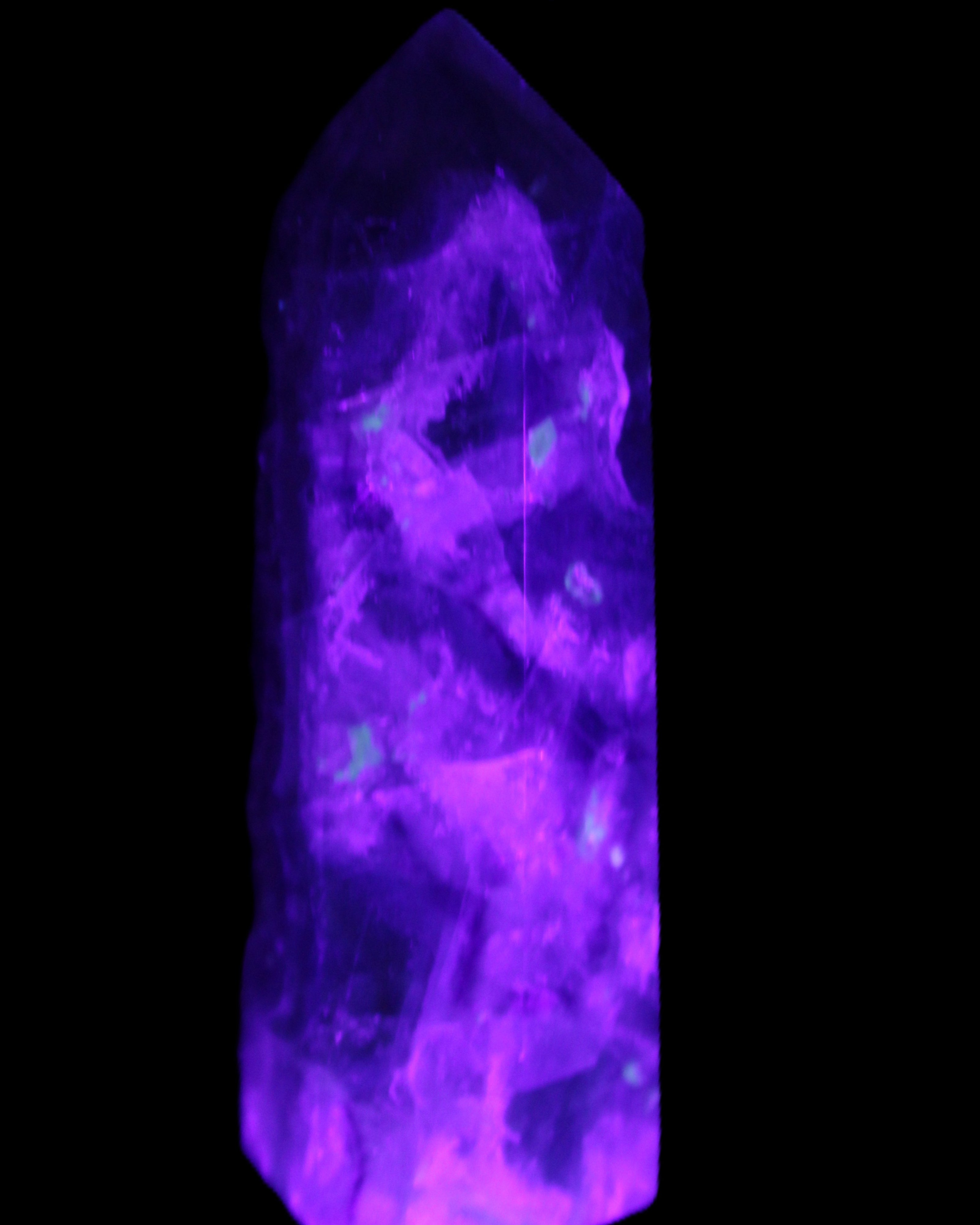 Rainbow Fluorite obelisk 95*29*34mm 170g in UV light - Rocks and Things Store