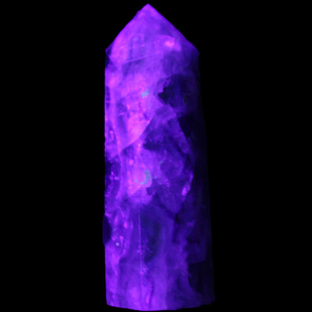 Rainbow Fluorite obelisk 95*29*34mm 170g in UV light - Rocks and Things Store