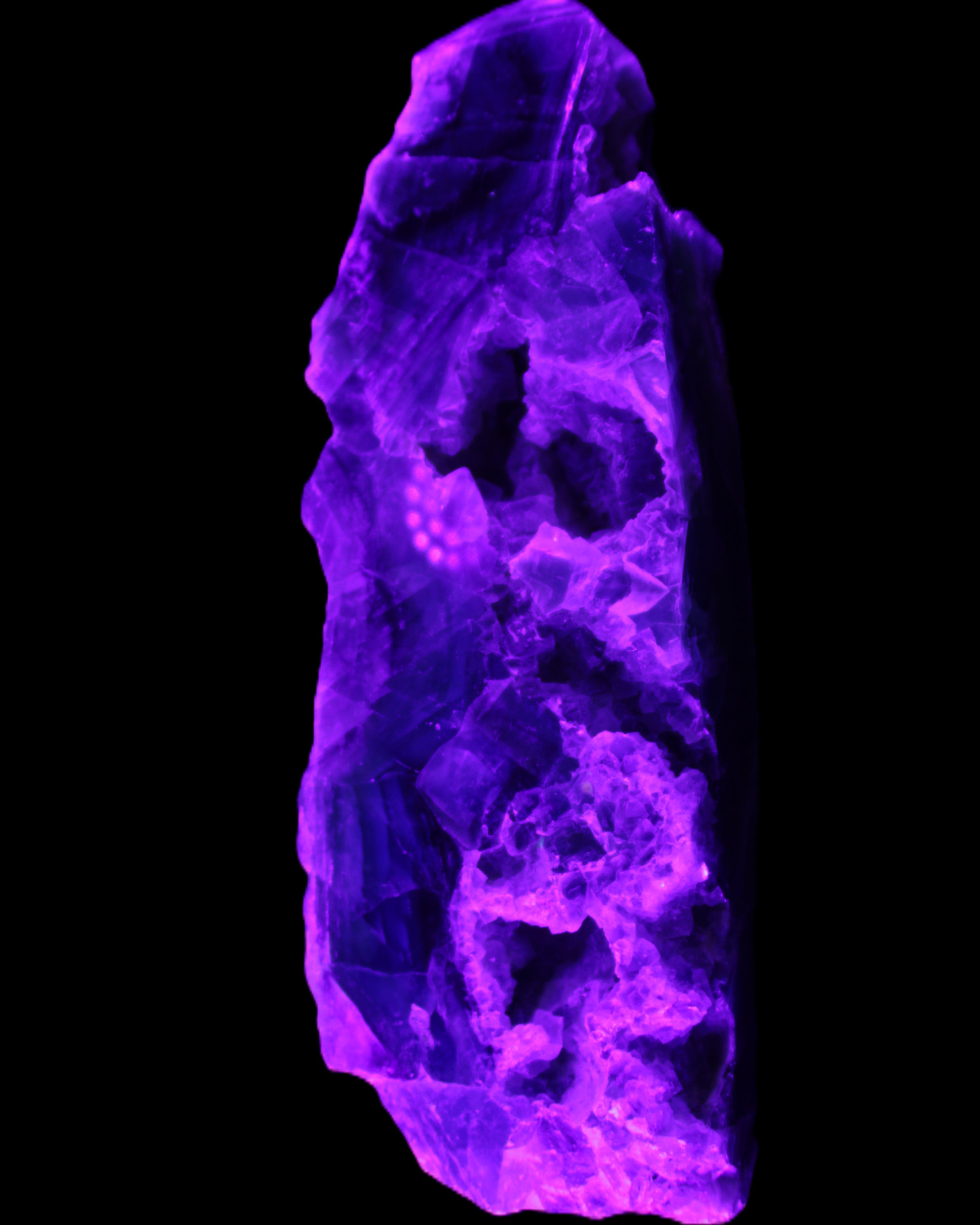 Fluorite obelisk 221*77*40mm 1410g in UV light - Rocks and Things Store