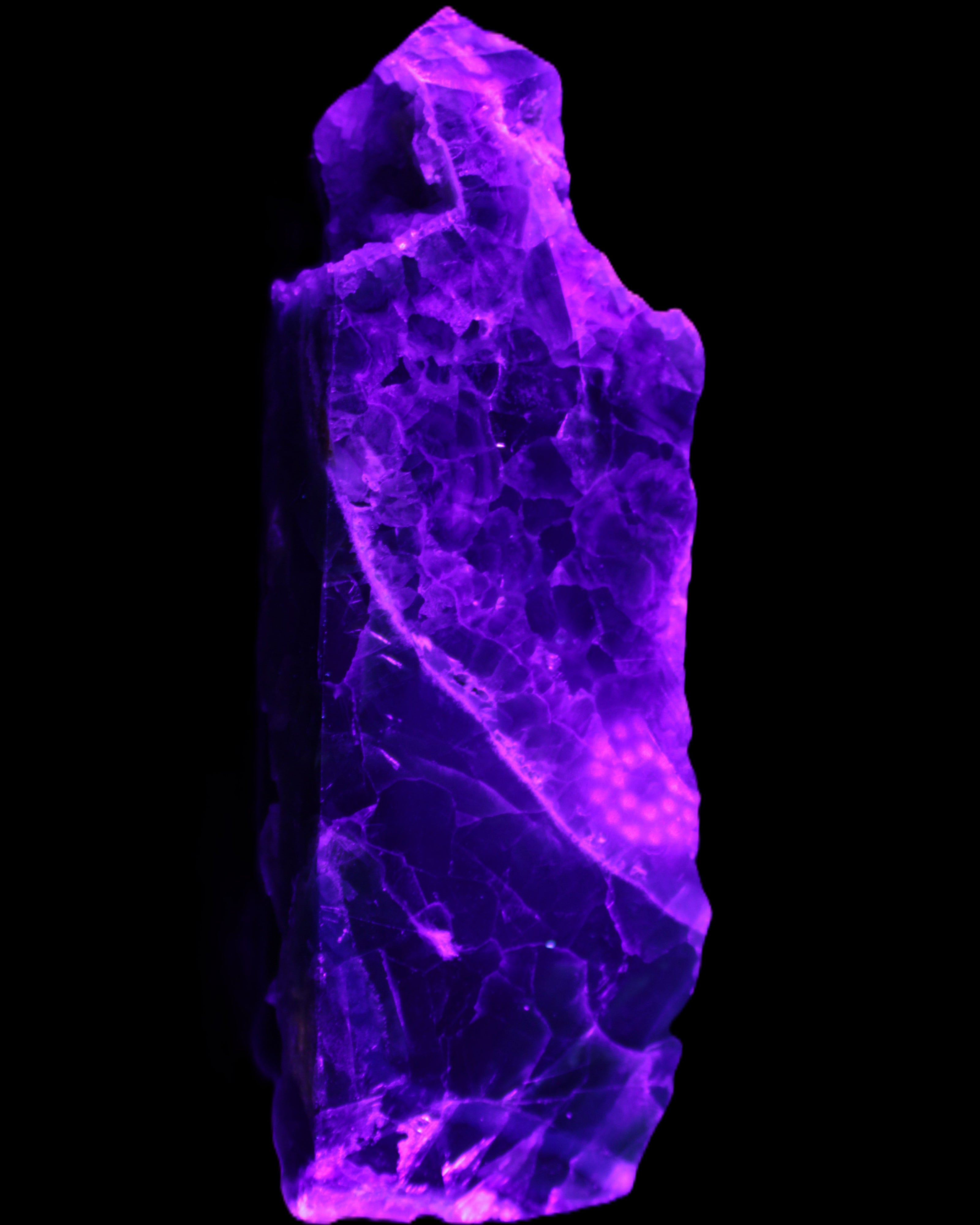 Fluorite obelisk 221*77*40mm 1410g in UV light - Rocks and Things Store