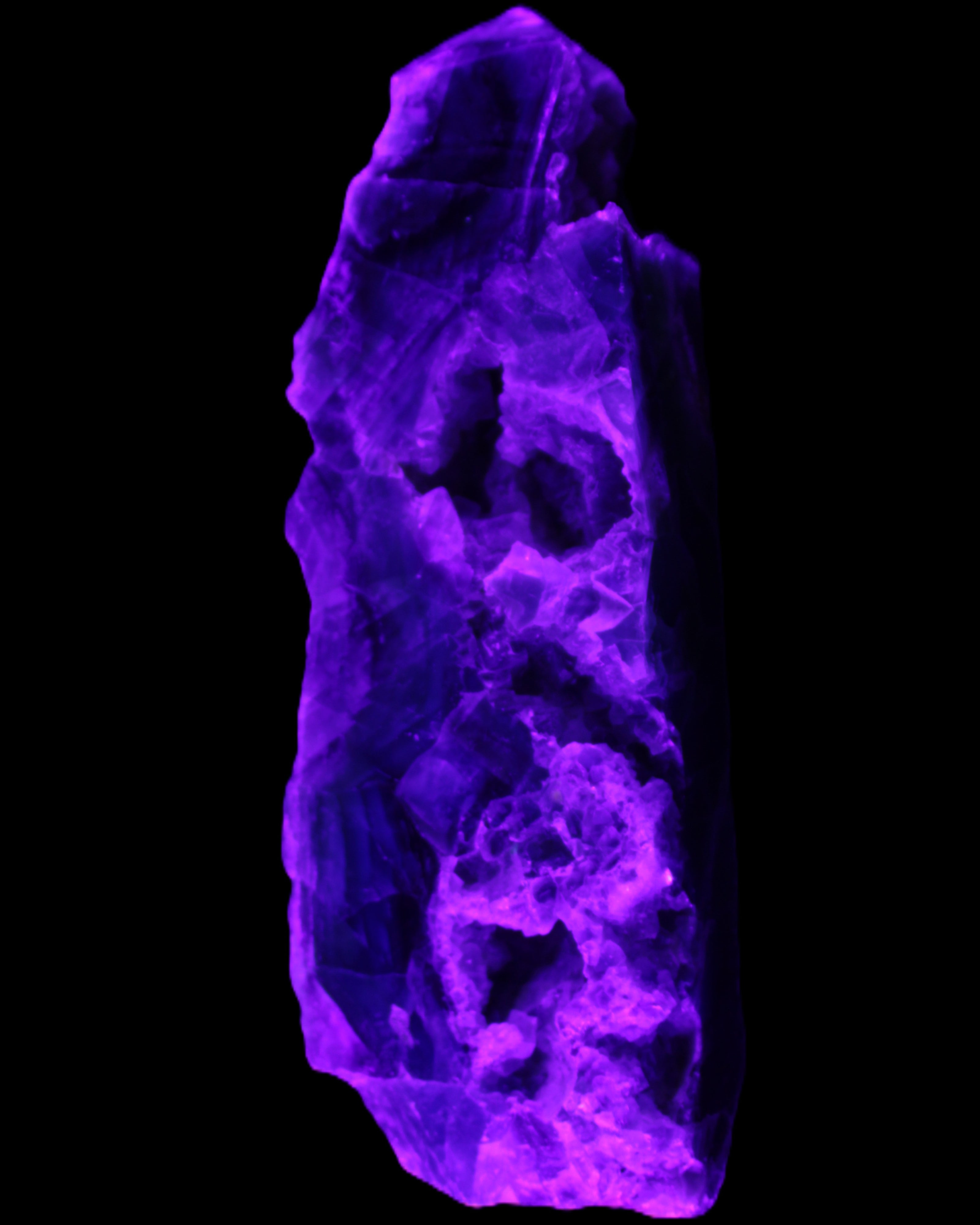 Fluorite obelisk 221*77*40mm 1410g in UV light - Rocks and Things Store