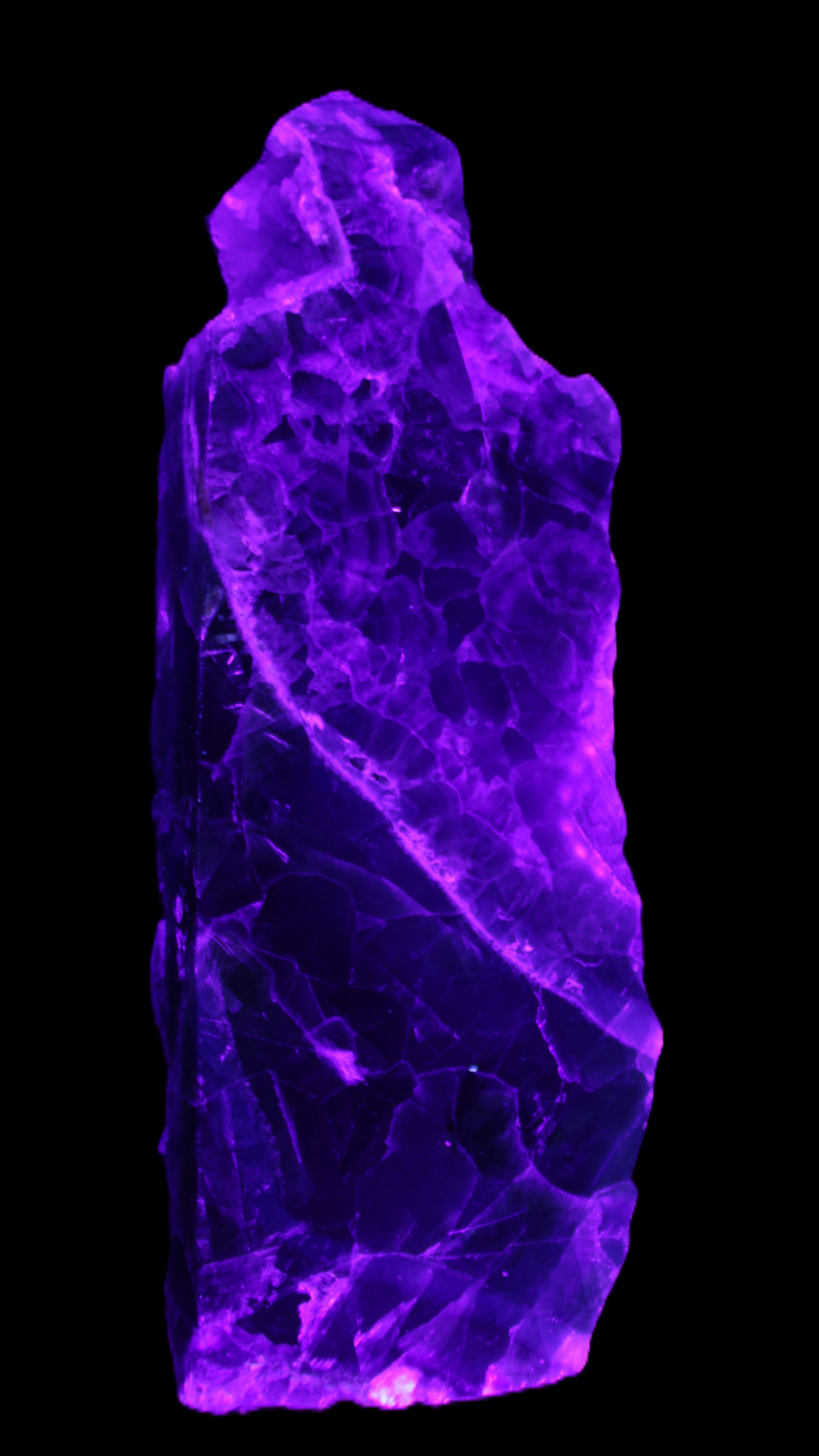 Fluorite obelisk 221*77*40mm 1410g in UV light - Rocks and Things Store