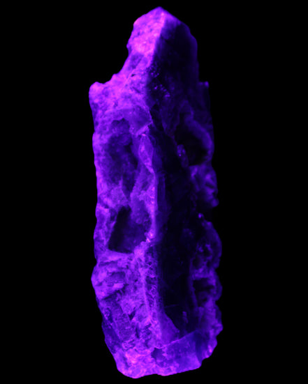 Fluorite obelisk 221*77*40mm 1410g in UV light - Rocks and Things Store