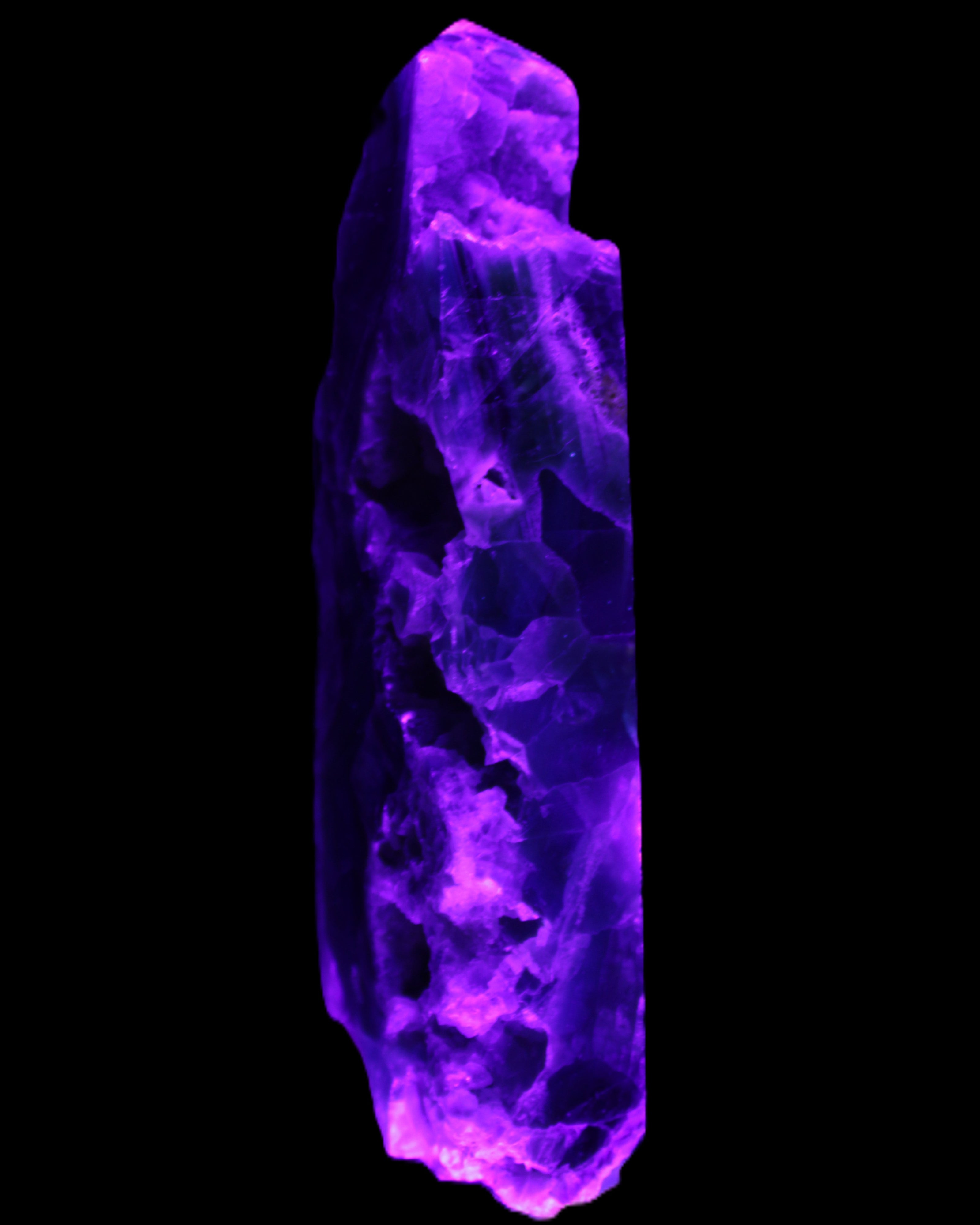 Fluorite obelisk 221*77*40mm 1410g in UV light - Rocks and Things Store