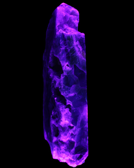 Fluorite obelisk 221*77*40mm 1410g in UV light - Rocks and Things Store