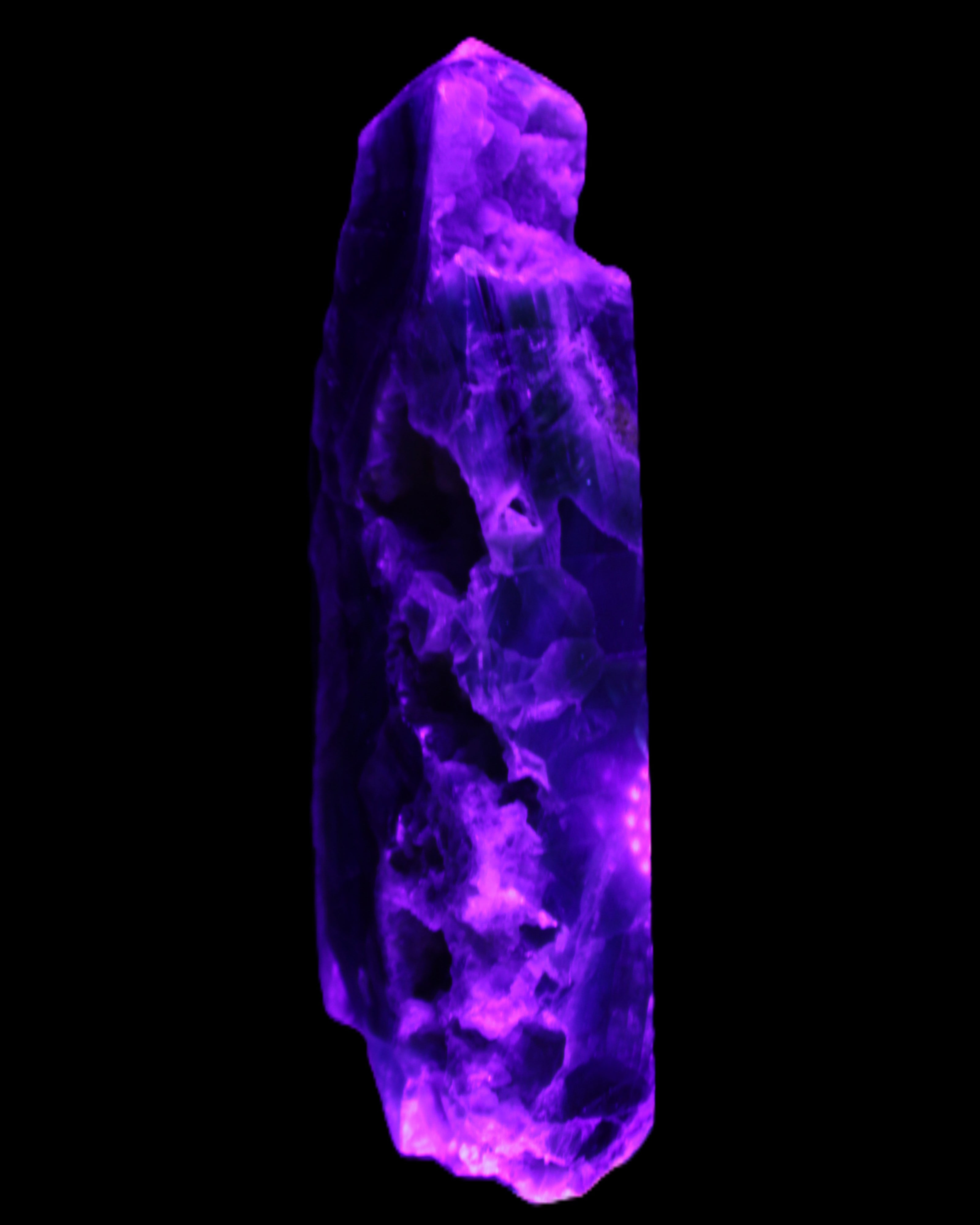 Fluorite obelisk 221*77*40mm 1410g in UV light - Rocks and Things Store