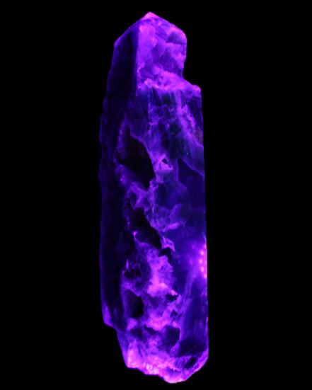 Fluorite obelisk 221*77*40mm 1410g in UV light - Rocks and Things Store
