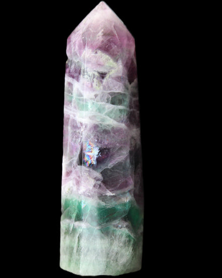 Rainbow Fluorite obelisk 98*27*29mm 151g in sunlight - Rocks and Things Store