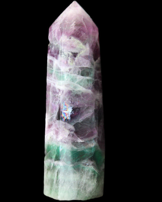 Rainbow Fluorite obelisk 98*27*29mm 151g in sunlight - Rocks and Things Store
