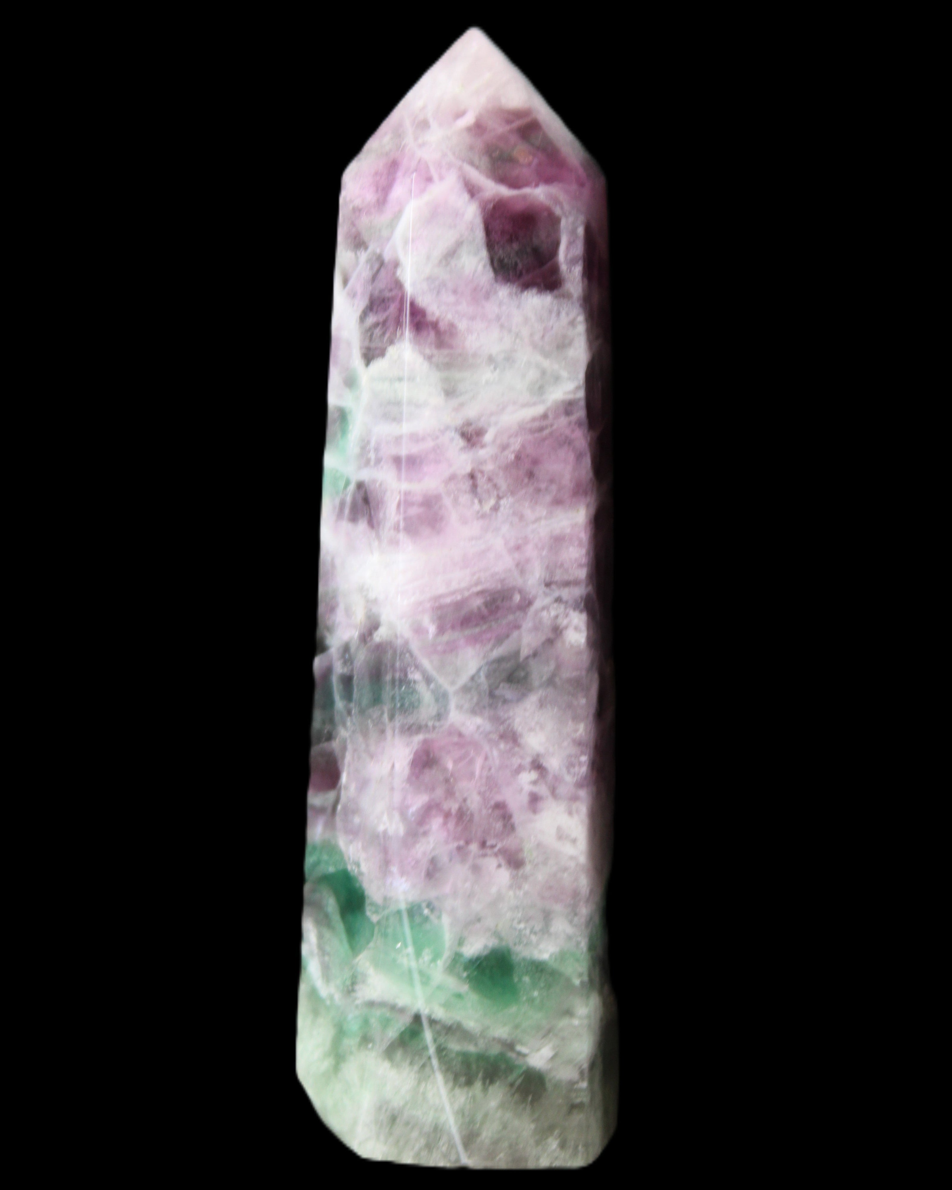 Rainbow Fluorite obelisk 98*27*29mm 151g in sunlight - Rocks and Things Store