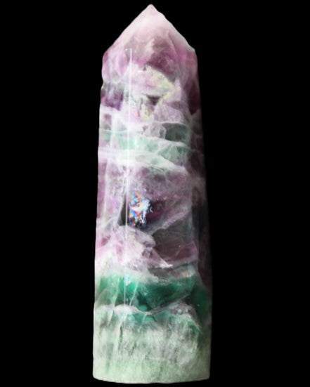 Rainbow Fluorite obelisk 98*27*29mm 151g in sunlight - Rocks and Things Store