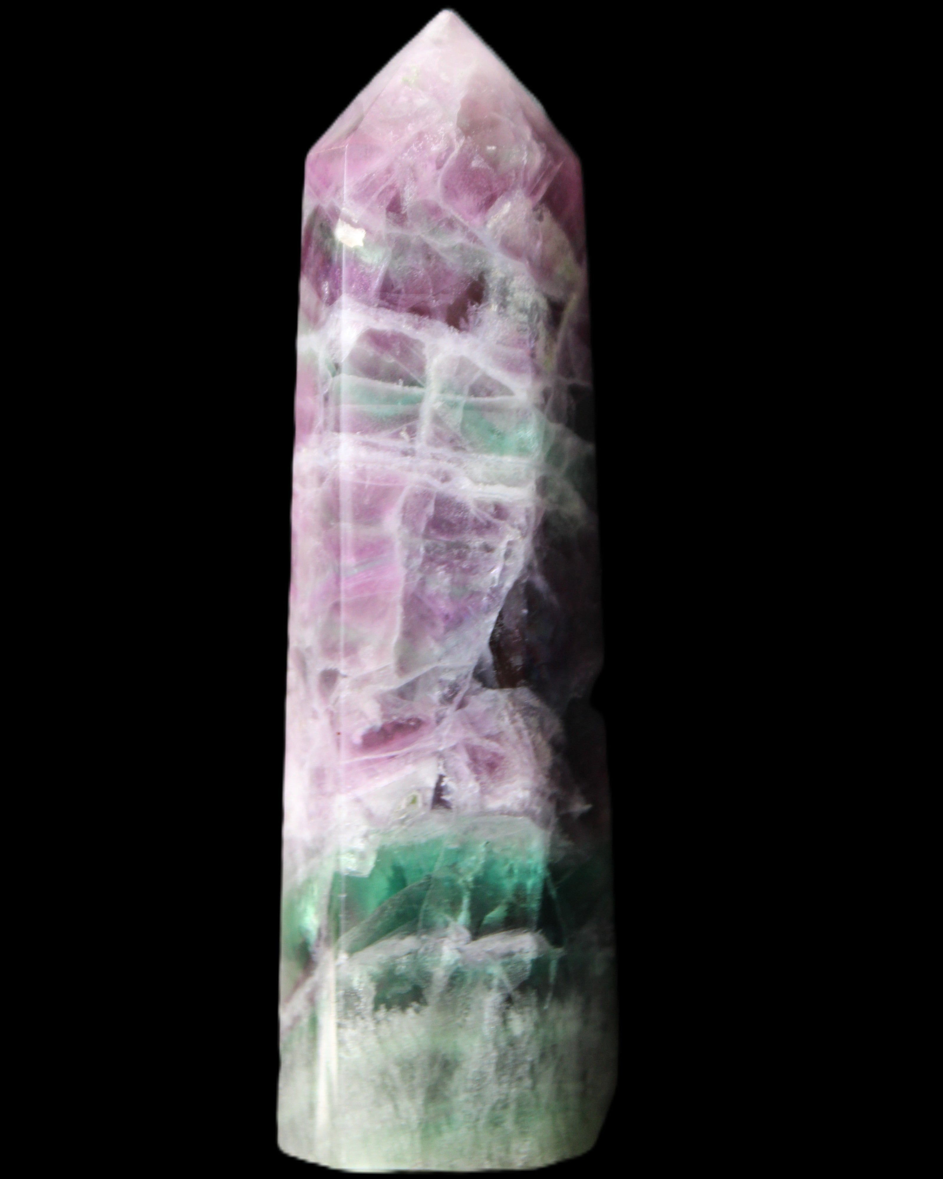 Rainbow Fluorite obelisk 98*27*29mm 151g in sunlight - Rocks and Things Store