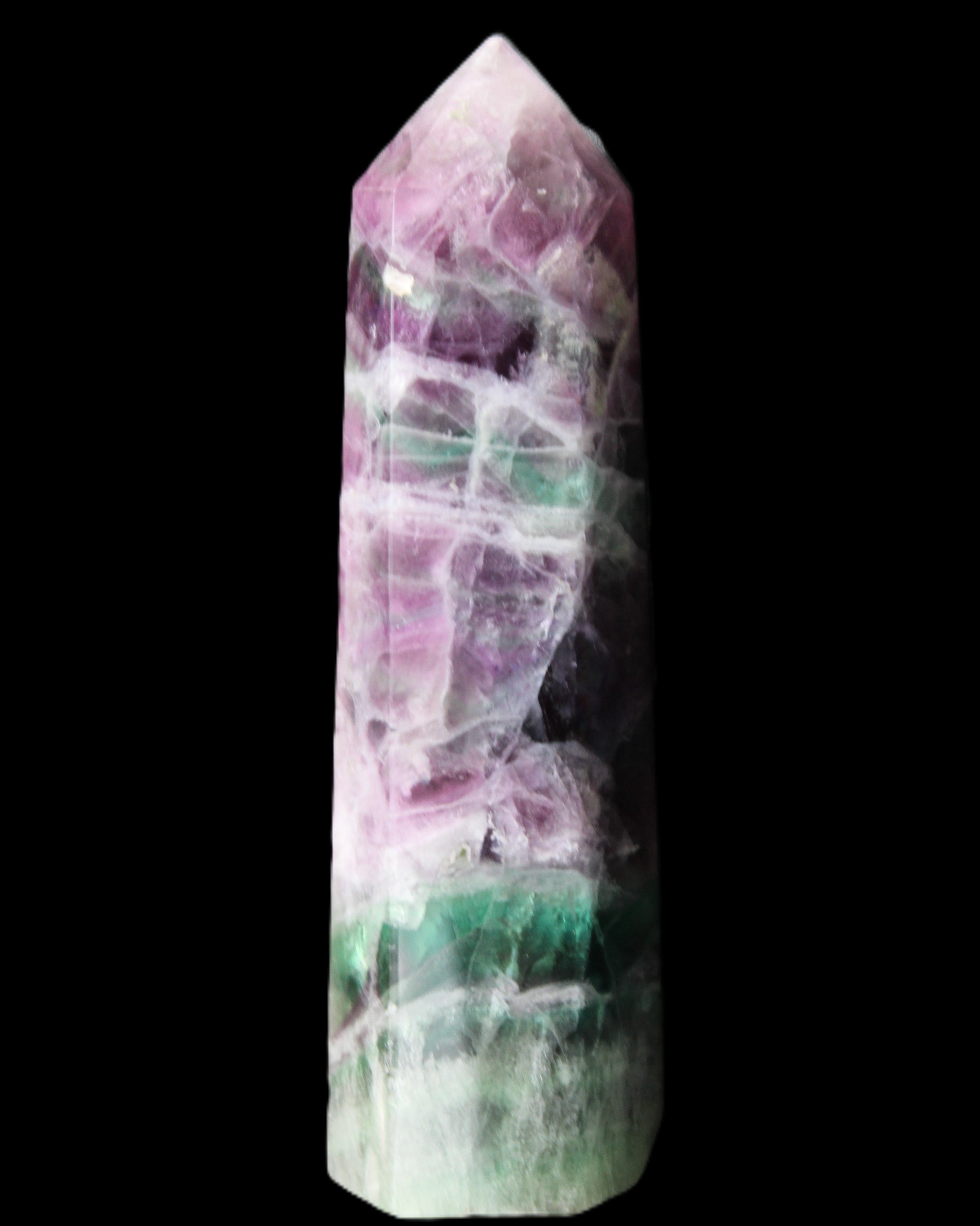 Rainbow Fluorite obelisk 98*27*29mm 151g in sunlight - Rocks and Things Store