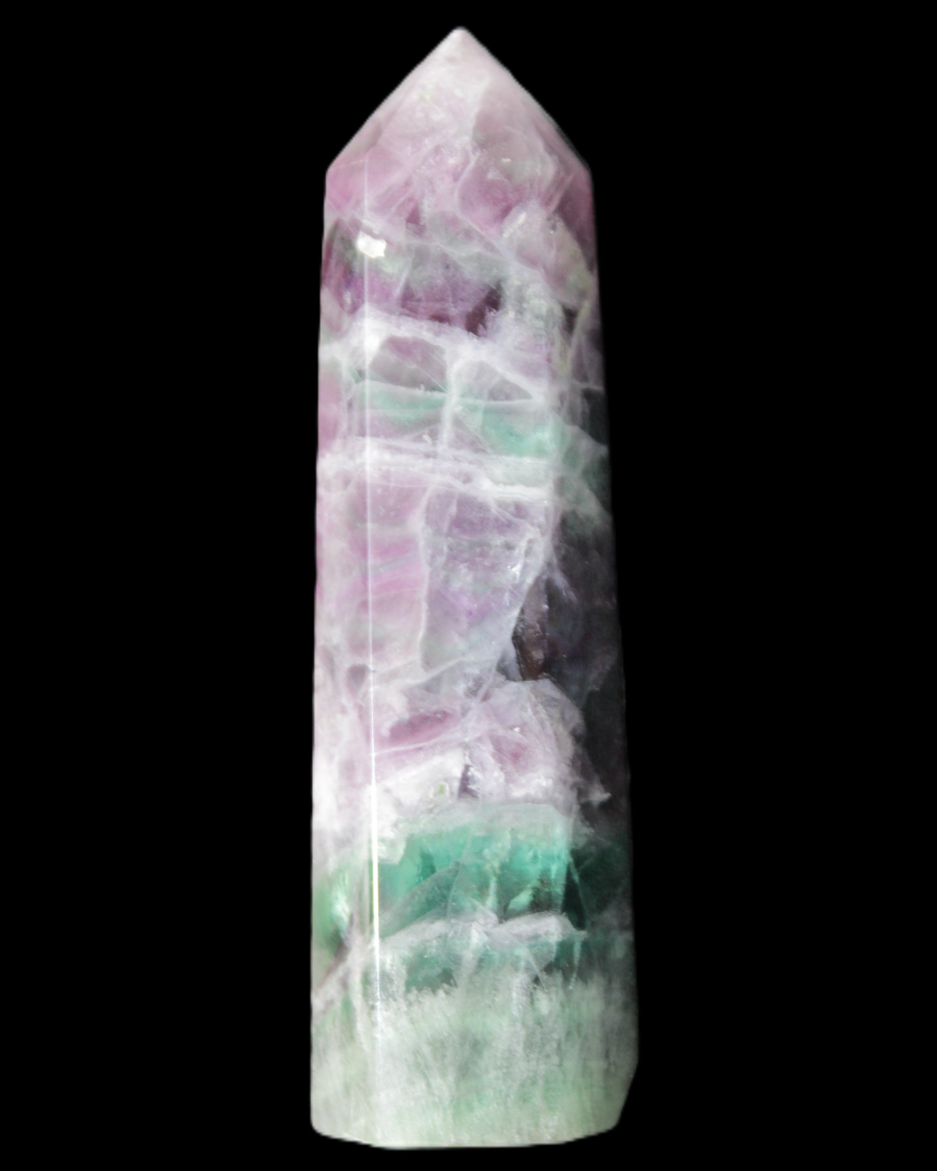 Rainbow Fluorite obelisk 98*27*29mm 151g in sunlight - Rocks and Things Store