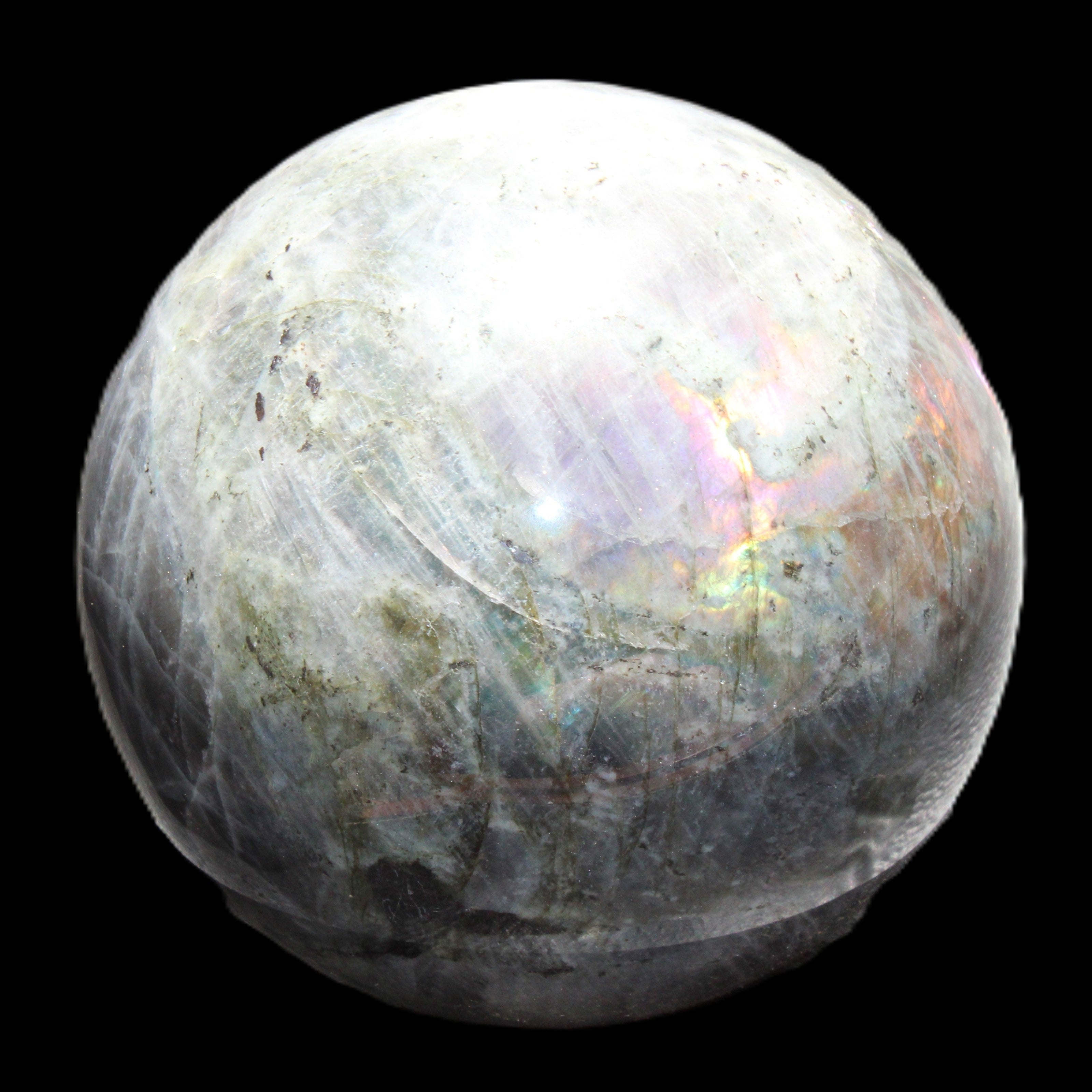 Labradorite sphere 102mm 1520g in sunlight - Rocks and Things Store