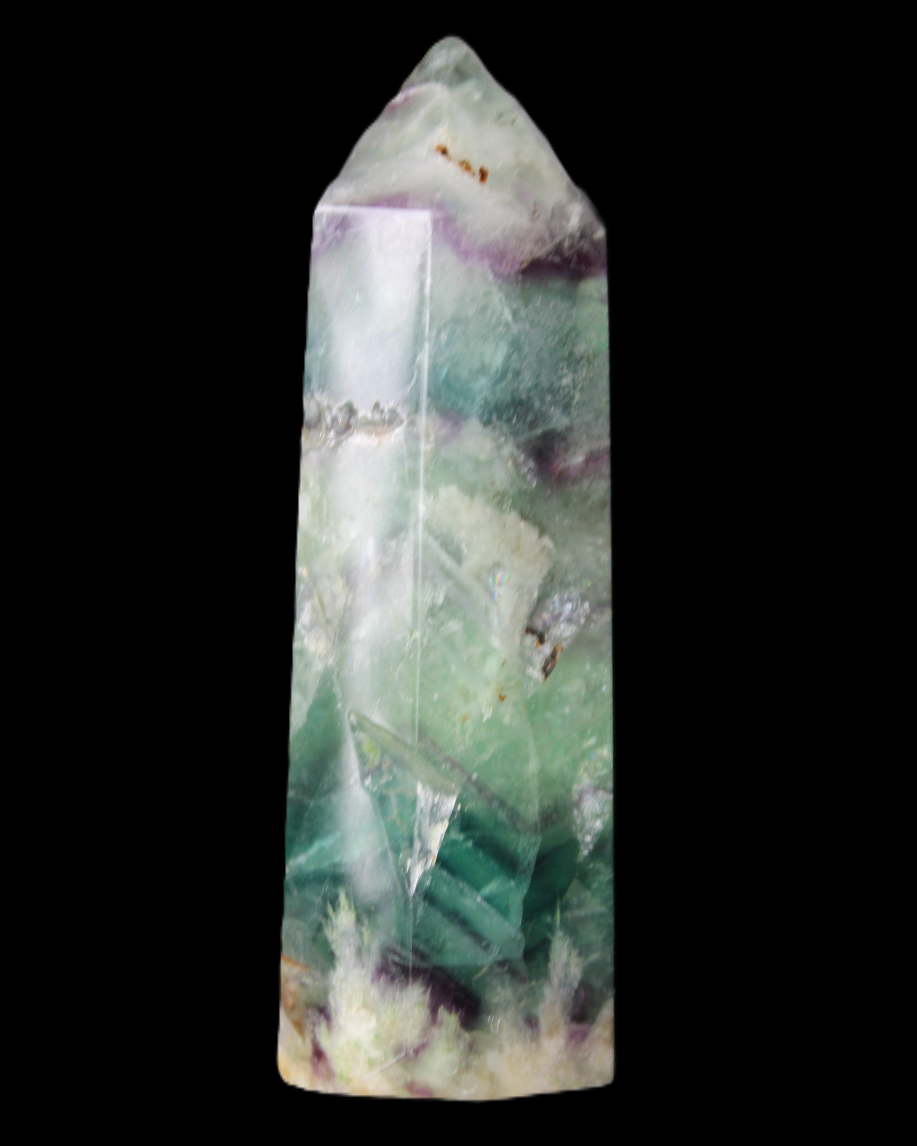 Rainbow Fluorite obelisk 88*26*29mm 144g in sunlight - Rocks and Things Store