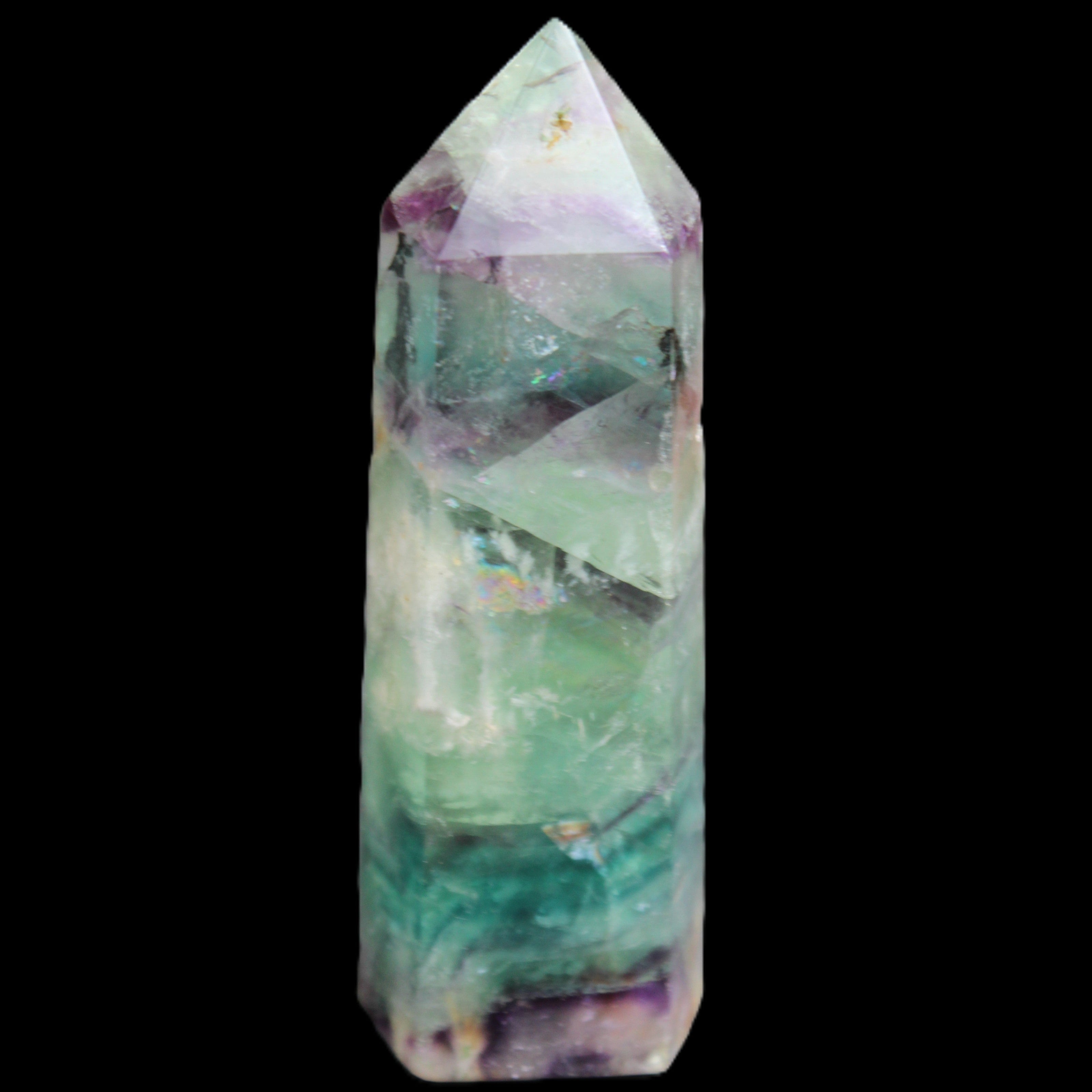 Rainbow Fluorite obelisk 88*26*29mm 144g in sunlight - Rocks and Things Store