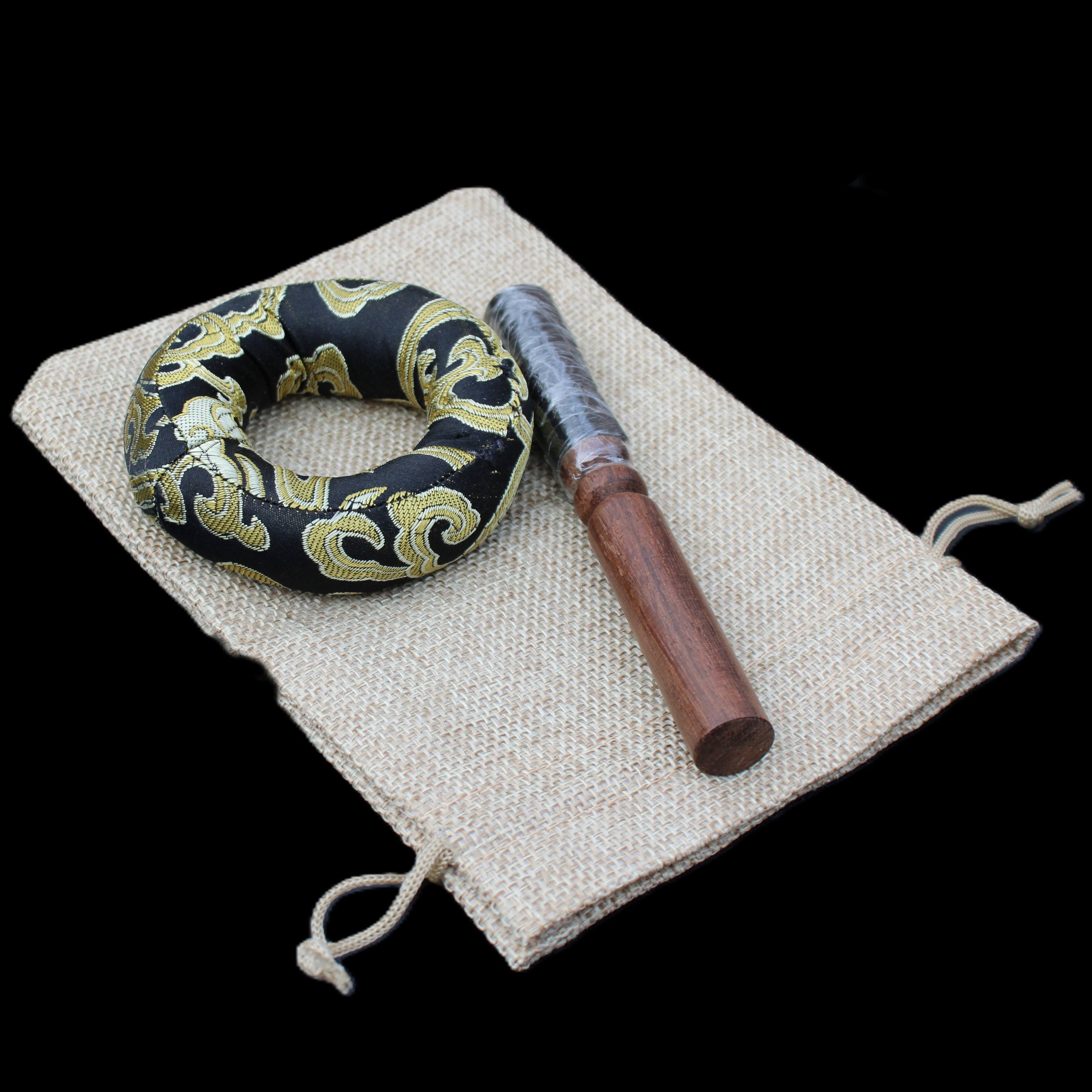 Tibetan Singing bowl - black - 82mm with matt and mallet 130mm 248g in sunlight - Rocks and Things Store
