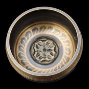 Tibetan Singing bowl - black - 82mm with matt and mallet 130mm 248g in sunlight - Rocks and Things Store