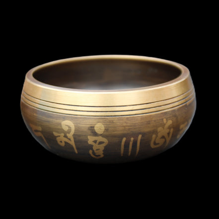 Tibetan Singing bowl - black - 82mm with matt and mallet 130mm 248g in sunlight - Rocks and Things Store
