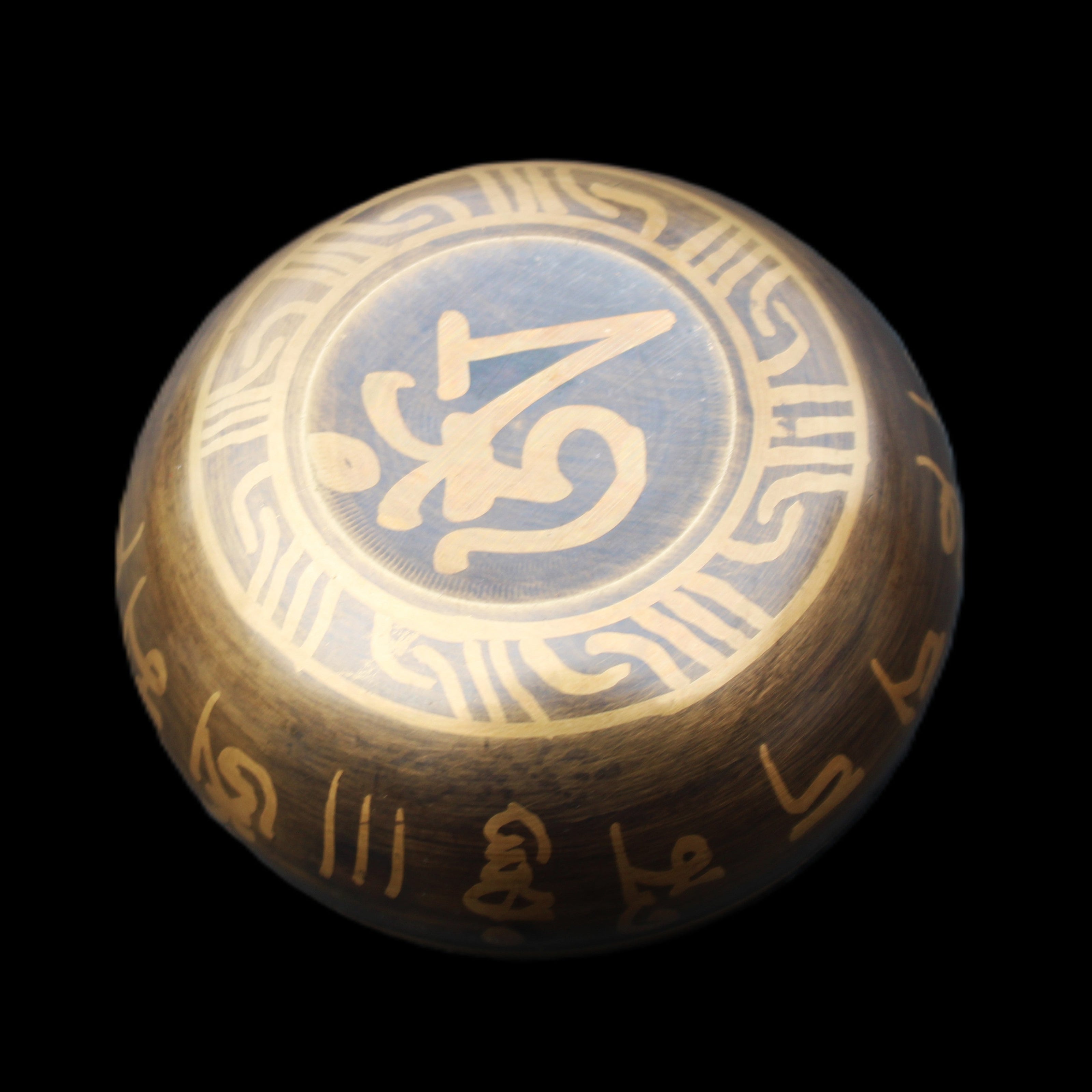 Tibetan Singing bowl - black - 82mm with matt and mallet 130mm 248g in sunlight - Rocks and Things Store