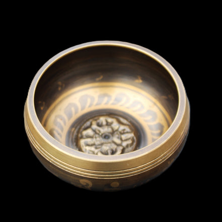 Tibetan Singing bowl - black - 82mm with matt and mallet 130mm 248g in sunlight - Rocks and Things Store